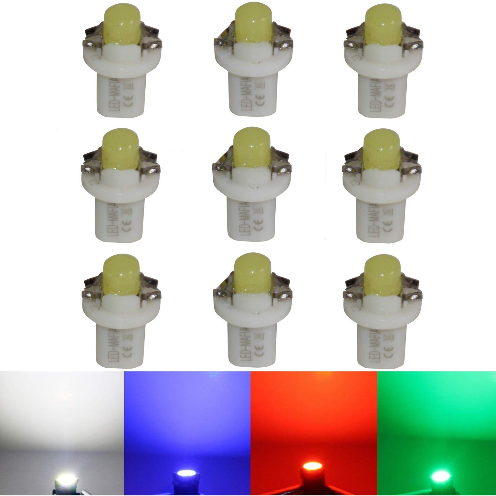 LED-Mafia 9X B85d Typ B8.5d Halogen Tachobeleuchtung Set Cockpitbeleuchtung - weiß blau rot Cockpit b (weiß) von LED-Mafia