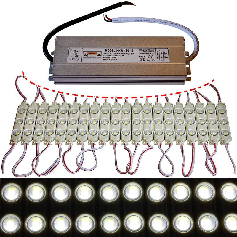 LED Module +- Netzteil - Tageslicht weiß 6500K - 12V - 3X 5730 SMD (100x mit Netzteil) von LED-Mafia