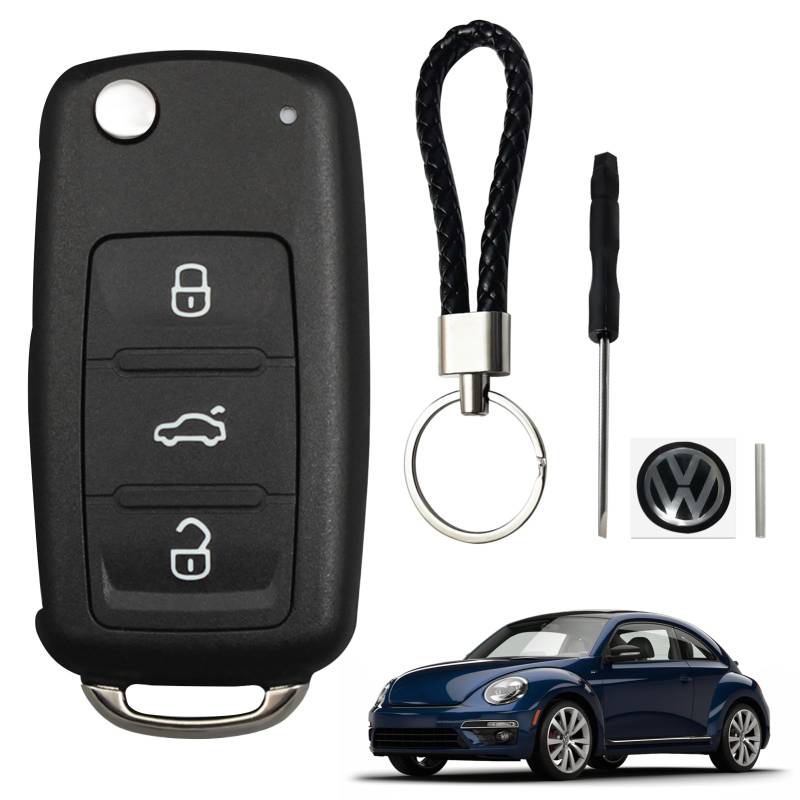 3-Tasten Repair Reparatur Satz Auto Schlüssel, Autoschlüssel Gehäuse, Austausch Gehäuse mit Rohling kompatibel für Tiguan Beetle EOS Jetta Golf UP Polo T5 Caddy von LEIBOCHAO