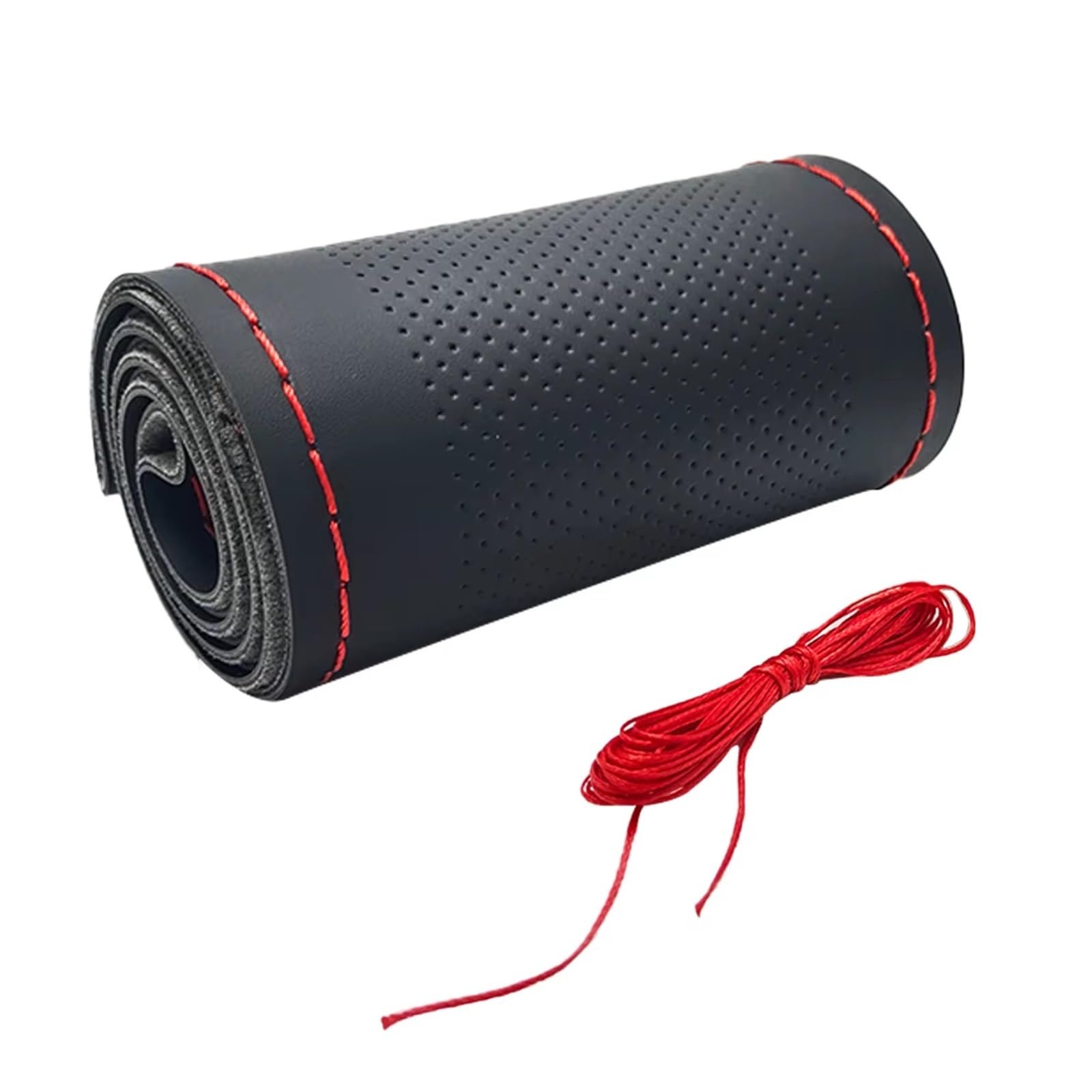 Lenkradabdeckung Für 38 cm 14 Zoll DIY Nähen, atmungsaktiv und rutschfest, Schwarz, Grau, Beige, Universal-Leder-Auto-Lenkrad-Stich auf Wrap-Abdeckung Auto Lenkradbezug(Black red (mesopore)) von LEIFEIS