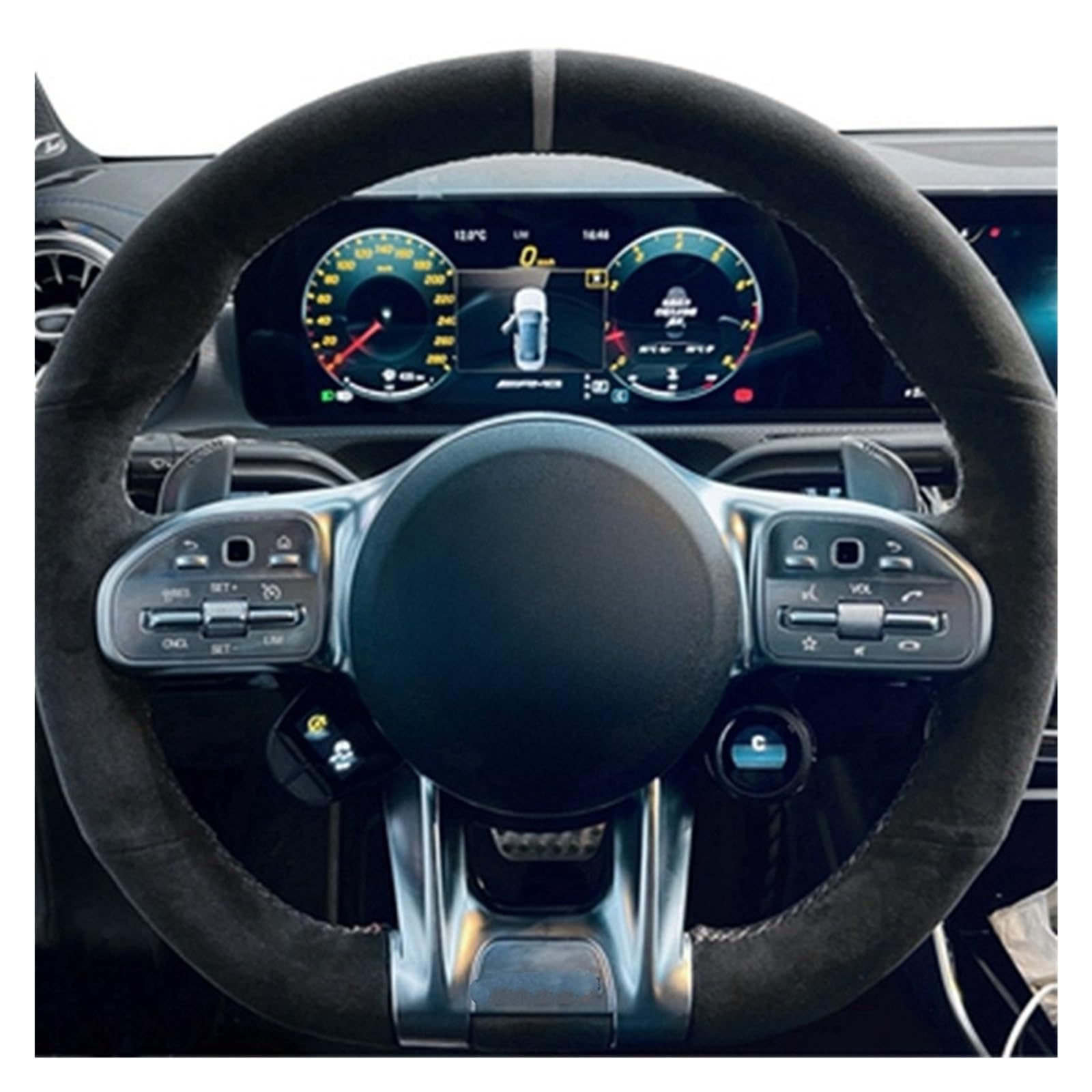 Lenkradabdeckung Für Benz Für AMG C43 E53 S63 Für GLE G63 rutschfeste Echtes Leder Wildleder Handgenähte Autolenkradabdeckung Auto Lenkradbezug(Style a) von LEIFEIS