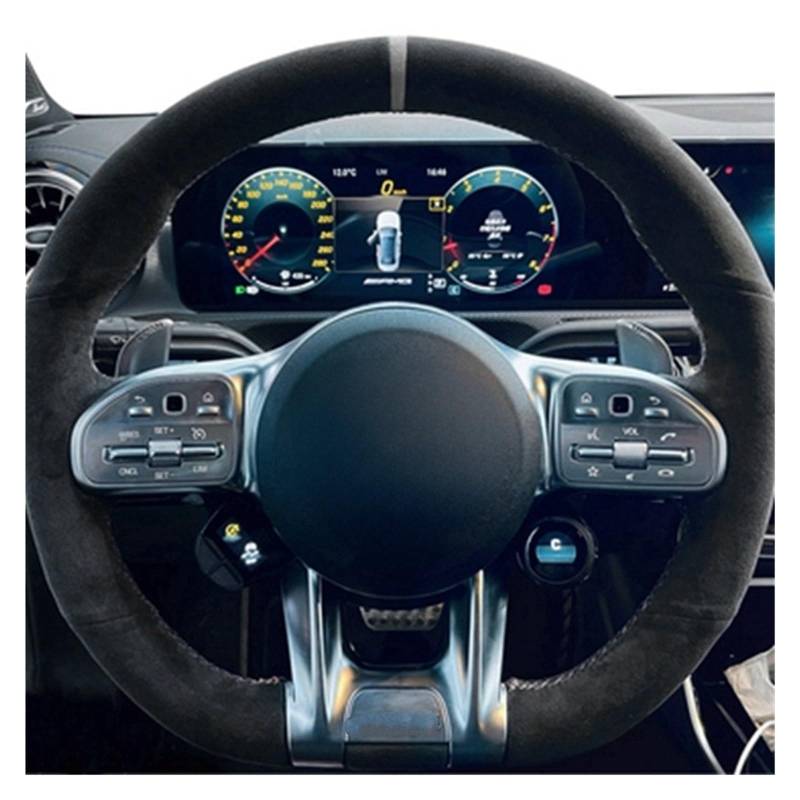 Lenkradabdeckung Für Benz Für AMG C43 E53 S63 Für GLE G63 rutschfeste Echtes Leder Wildleder Handgenähte Autolenkradabdeckung Auto Lenkradbezug(Style a) von LEIFEIS