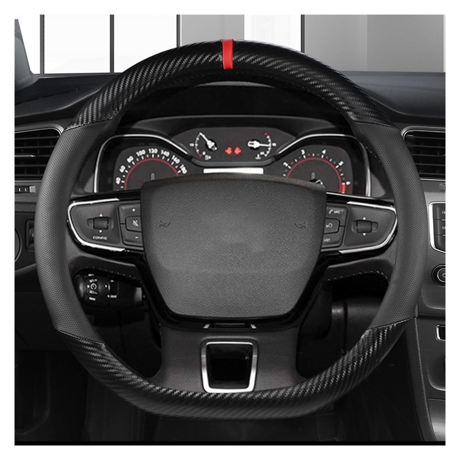 Lenkradabdeckung Für Citroen C4 Für AIRCROSS C5 C3-XR C4 Für Picasso C4 C5 C6 Auto Lenkrad Abdeckung Carbon Faser + Leder Zubehör Auto Lenkradbezug(Black D Shape) von LEIFEIS