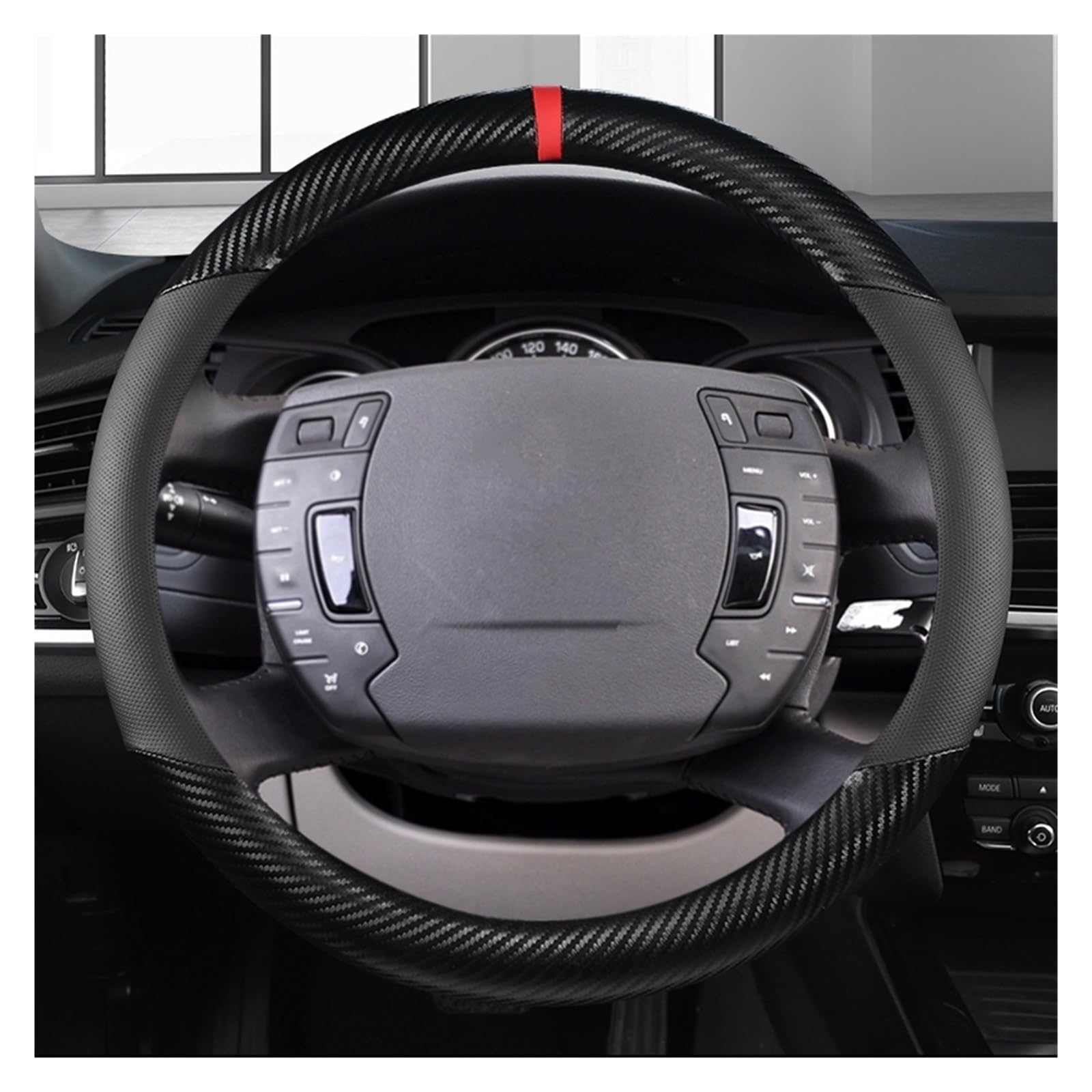 Lenkradabdeckung Für Citroen C4 Für AIRCROSS C5 C3-XR C4 Für Picasso C4 C5 C6 Auto Lenkrad Abdeckung Carbon Faser + Leder Zubehör Auto Lenkradbezug(Black O Shape) von LEIFEIS