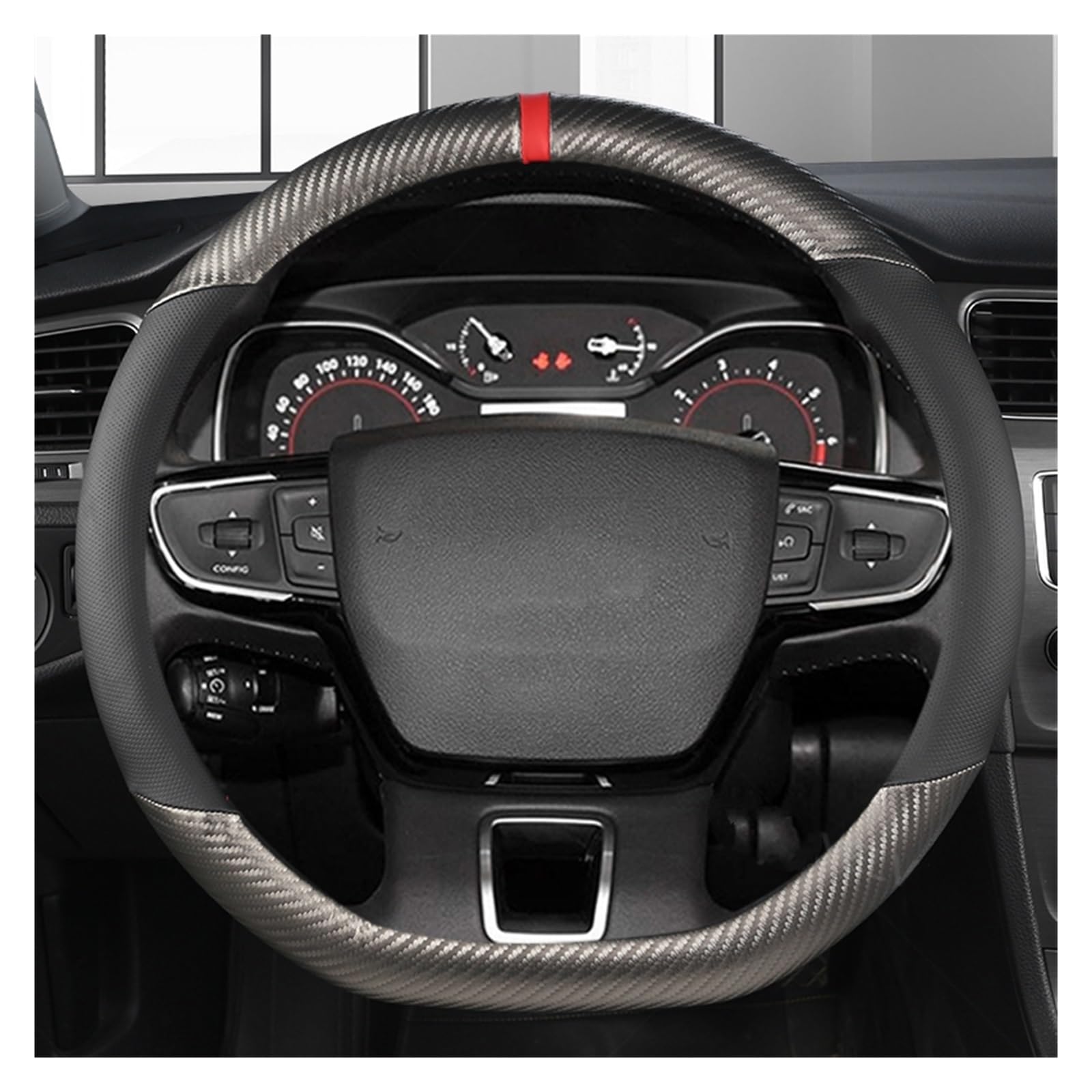 Lenkradabdeckung Für Citroen C4 Für AIRCROSS C5 C3-XR C4 Für Picasso C4 C5 C6 Auto Lenkrad Abdeckung Carbon Faser + Leder Zubehör Auto Lenkradbezug(Grey D Shape) von LEIFEIS