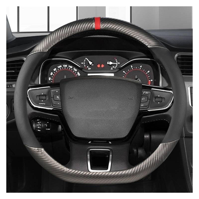 Lenkradabdeckung Für Citroen C4 Für AIRCROSS C5 C3-XR C4 Für Picasso C4 C5 C6 Auto Lenkrad Abdeckung Carbon Faser + Leder Zubehör Auto Lenkradbezug(Grey D Shape) von LEIFEIS