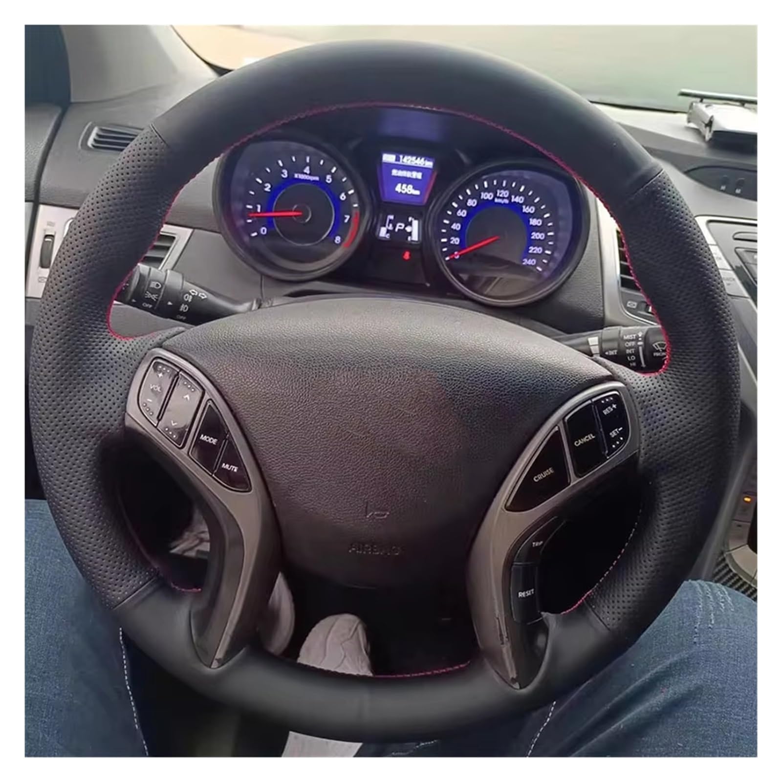Lenkradabdeckung Für Hyundai Für Elantra 2011-2016 Für Avante I30 2012 2013 2014 2015 2016 Auto Lenkrad Abdeckung Geflecht Künstliche Leder Auto Lenkradbezug(Red Thread) von LEIFEIS