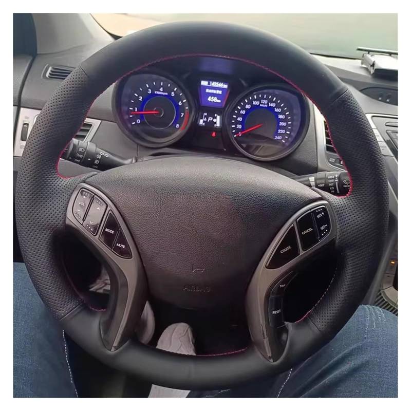 Lenkradabdeckung Für Hyundai Für Elantra 2011-2016 Für Avante I30 2012 2013 2014 2015 2016 Auto Lenkrad Abdeckung Geflecht Künstliche Leder Auto Lenkradbezug(Red Thread) von LEIFEIS