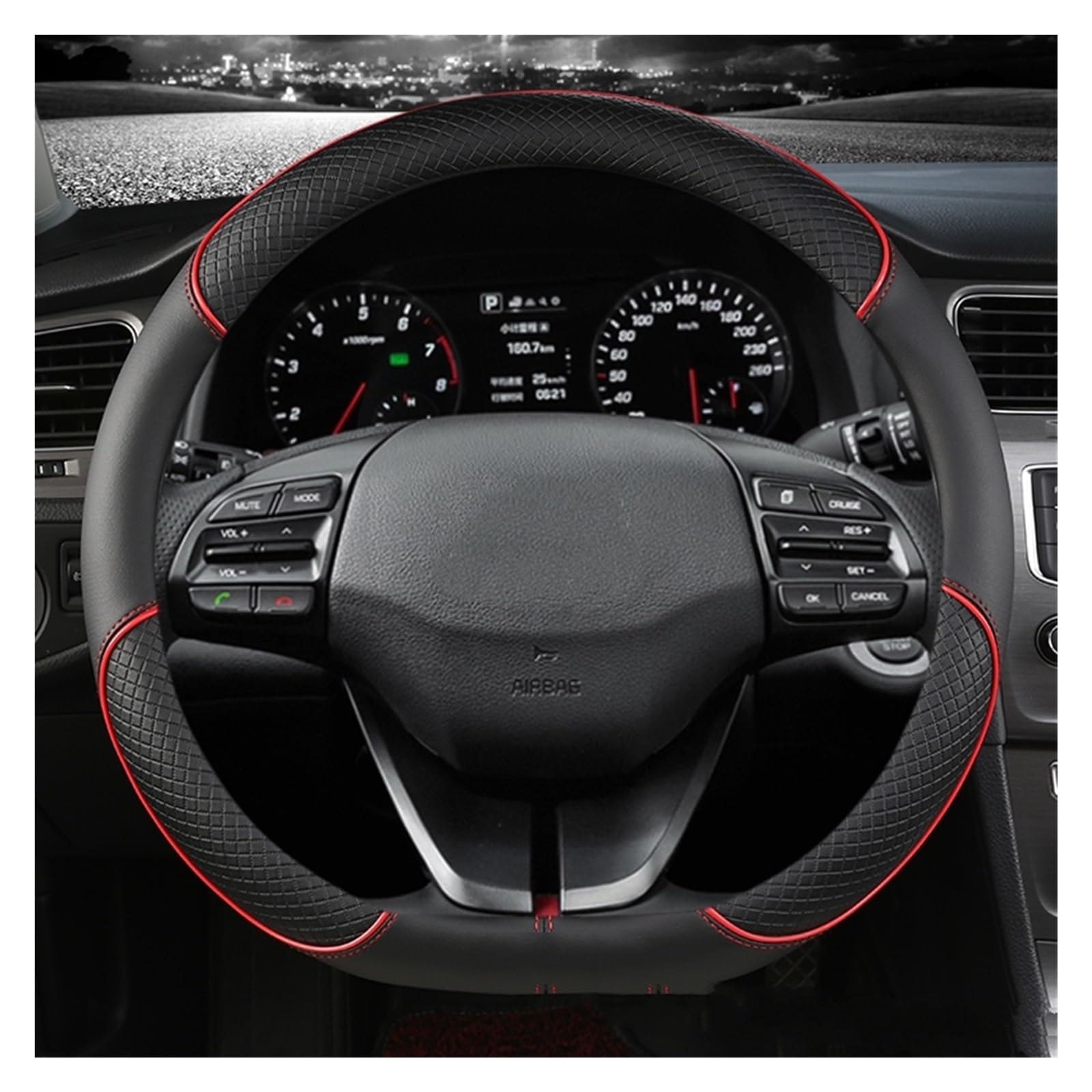 Lenkradabdeckung Für Hyundai Für Ioniq 2016 2017 2018 2019 2020 2021 2022 Auto Lenkrad Abdeckung Auto Zubehör Innen D Form PU Leder Auto Lenkradbezug(RED) von LEIFEIS