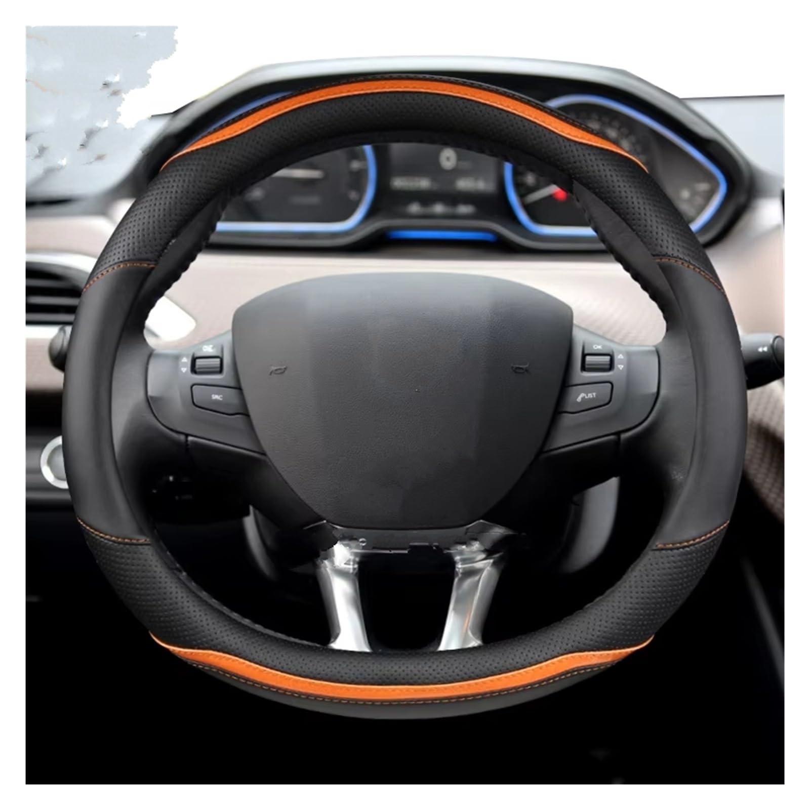 Lenkradabdeckung Für Peugeot 208 2012-2018 308 2014-2021 2008 2013-2018 Auto Lenkrad Abdeckung Carbon Faser + Leder Auto Lenkradbezug(Brown) von LEIFEIS