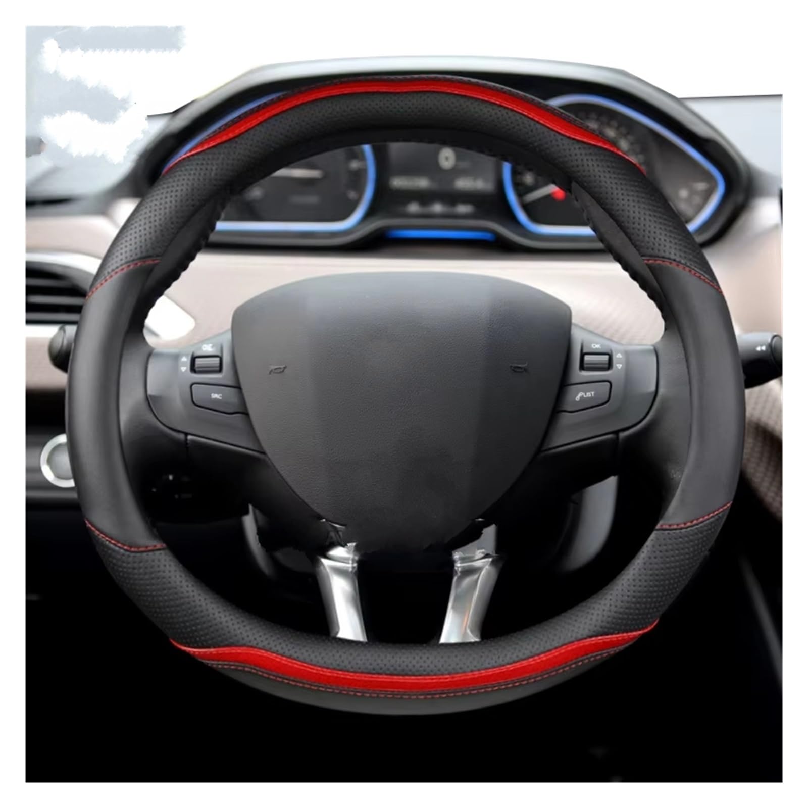 Lenkradabdeckung Für Peugeot 208 2012-2018 308 2014-2021 2008 2013-2018 Auto Lenkrad Abdeckung Carbon Faser + Leder Auto Lenkradbezug(Schwarz) von LEIFEIS