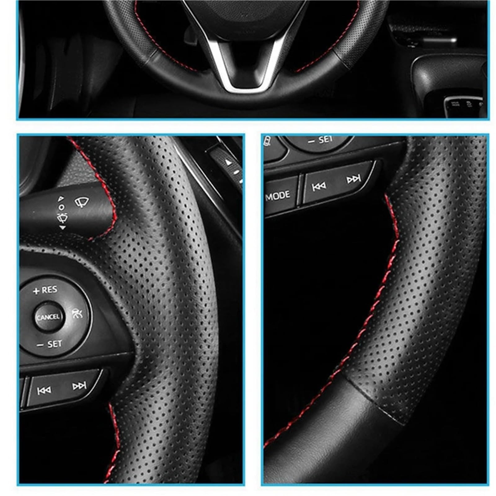 Lenkradabdeckung Für Sitz Für Leon MK1 (1M) 1998-2005 Für Skoda Für Fabia RS 2003 Für Fabia 1 (6Y) 2004-2005 Künstliche Leder Auto Lenkrad Abdeckung Auto Lenkradbezug(Red Thread) von LEIFEIS