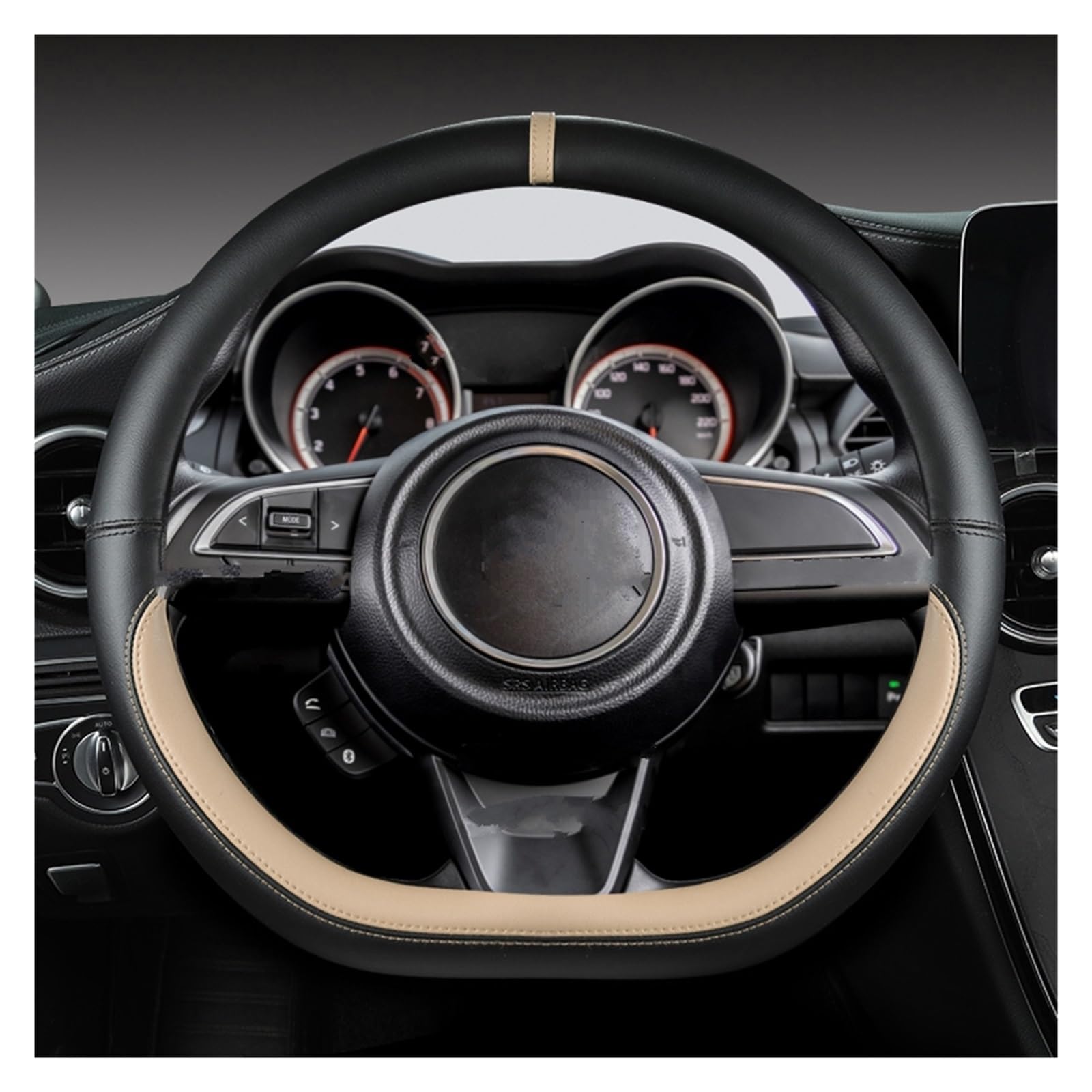 Lenkradabdeckung Für Suzuki Für Swift 2017 2018 2019 2020 2021 2022 Sport Auto Mikrofaser Leder D Form 38 cm Auto Lenkrad Abdeckung Auto Lenkradbezug(BEIGE) von LEIFEIS