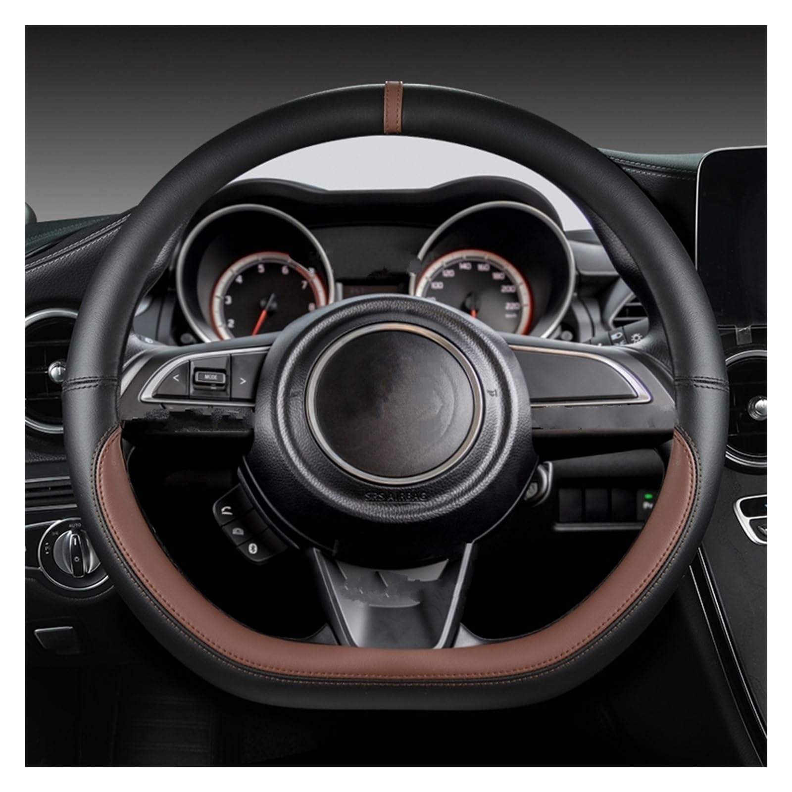 Lenkradabdeckung Für Suzuki Für Swift 2017 2018 2019 2020 2021 2022 Sport Auto Mikrofaser Leder D Form 38 cm Auto Lenkrad Abdeckung Auto Lenkradbezug(Coffee) von LEIFEIS