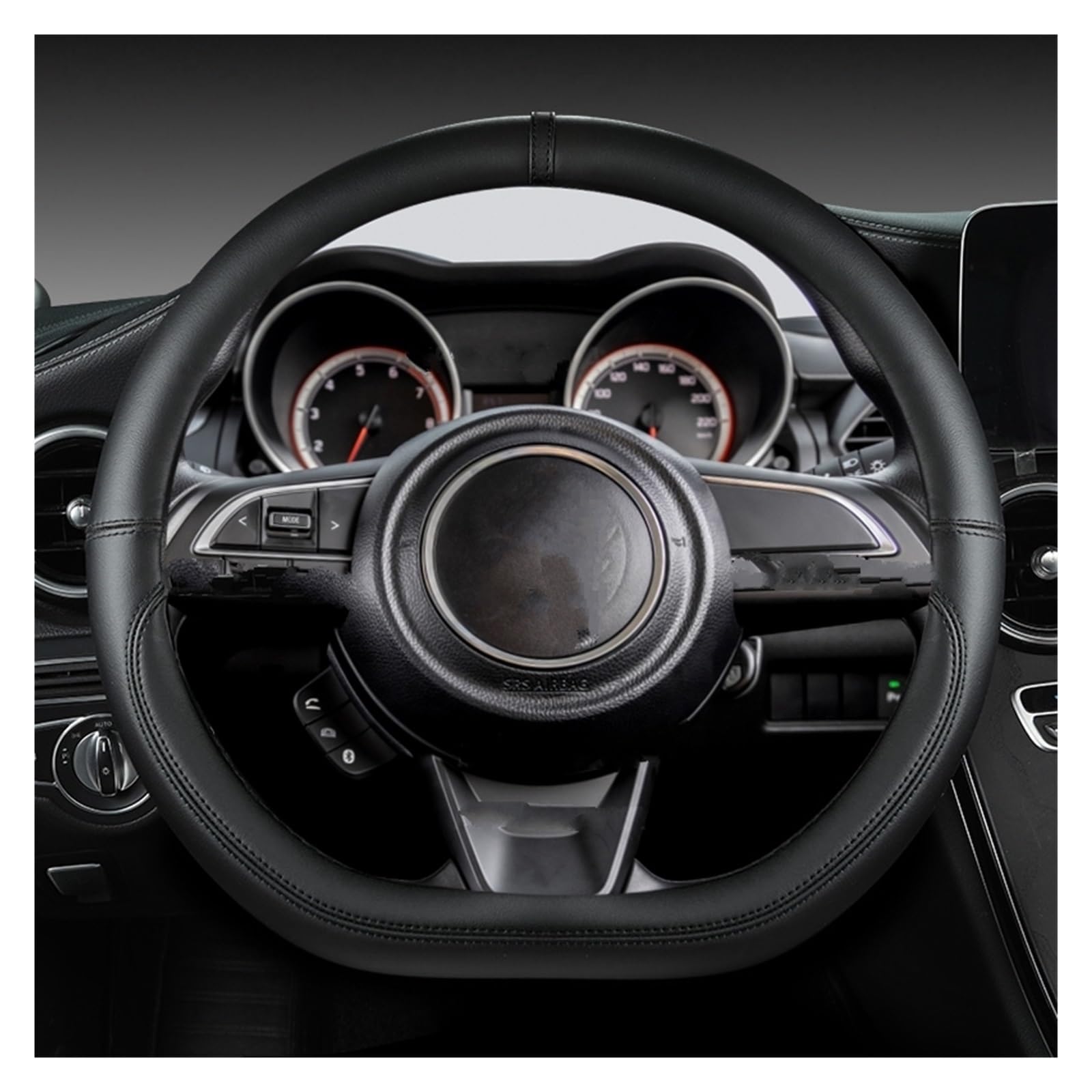 Lenkradabdeckung Für Suzuki Für Swift 2017 2018 2019 2020 2021 2022 Sport Auto Mikrofaser Leder D Form 38 cm Auto Lenkrad Abdeckung Auto Lenkradbezug(Schwarz) von LEIFEIS