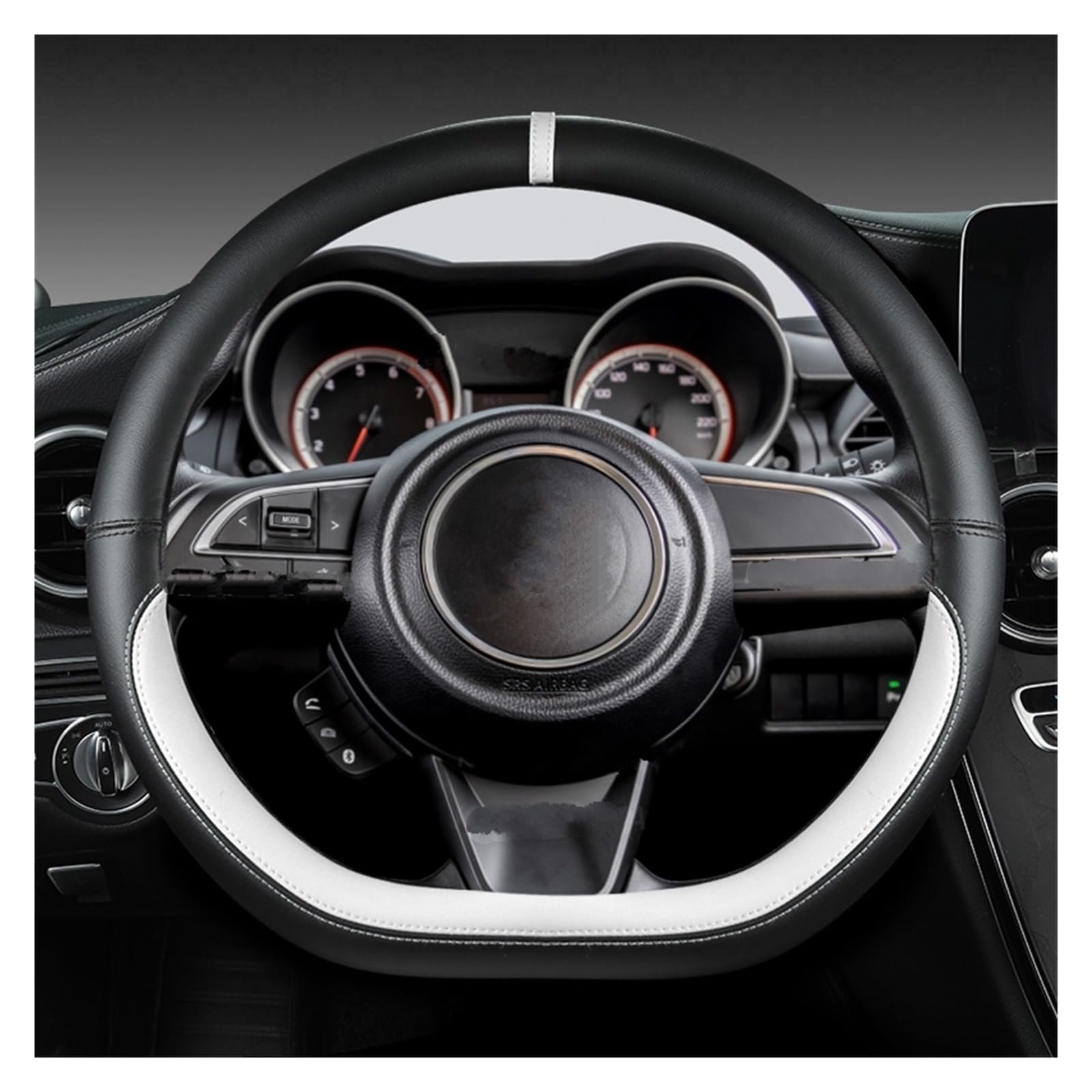 Lenkradabdeckung Für Suzuki Für Swift 2017 2018 2019 2020 2021 2022 Sport Auto Mikrofaser Leder D Form 38 cm Auto Lenkrad Abdeckung Auto Lenkradbezug(Weiß) von LEIFEIS