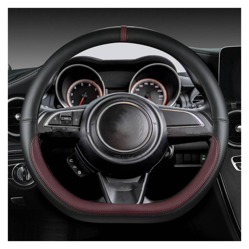 Lenkradabdeckung Für Suzuki Für Swift 2017 2018 2019 2020 2021 2022 Sport Auto Mikrofaser Leder D Form 38 cm Auto Lenkrad Abdeckung Auto Lenkradbezug(Wine RED) von LEIFEIS