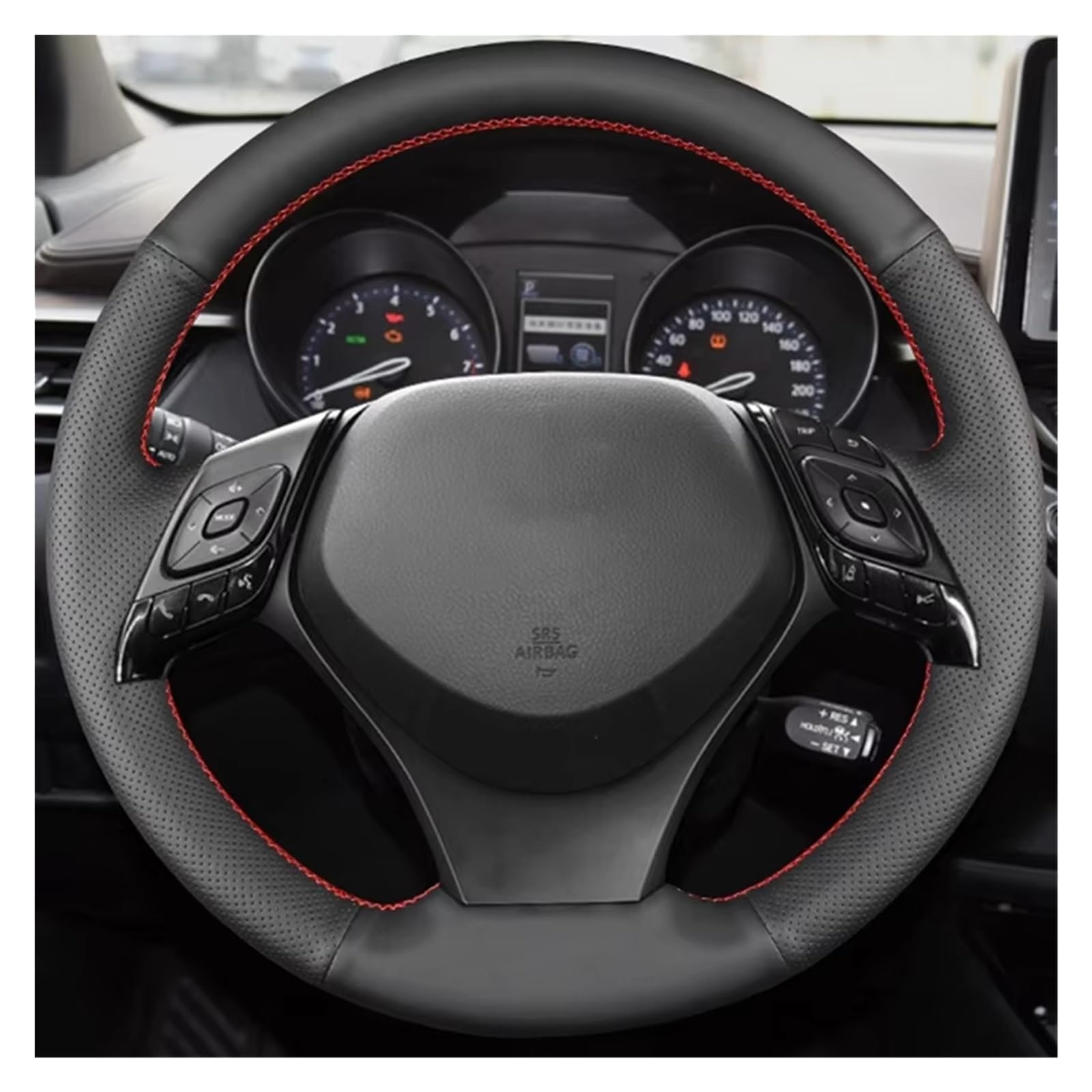 Lenkradabdeckung Für Toyota Für C-HR Für CHR 2016 2017 2018 2019 Für Izoa 2018 2019 Auto Schwarz Künstliche Leder Geflecht Auto Lenkrad Abdeckung Auto Lenkradbezug(Red Thread) von LEIFEIS