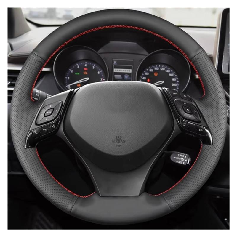 Lenkradabdeckung Für Toyota Für C-HR Für CHR 2016 2017 2018 2019 Für Izoa 2018 2019 Auto Schwarz Künstliche Leder Geflecht Auto Lenkrad Abdeckung Auto Lenkradbezug(Red Thread) von LEIFEIS