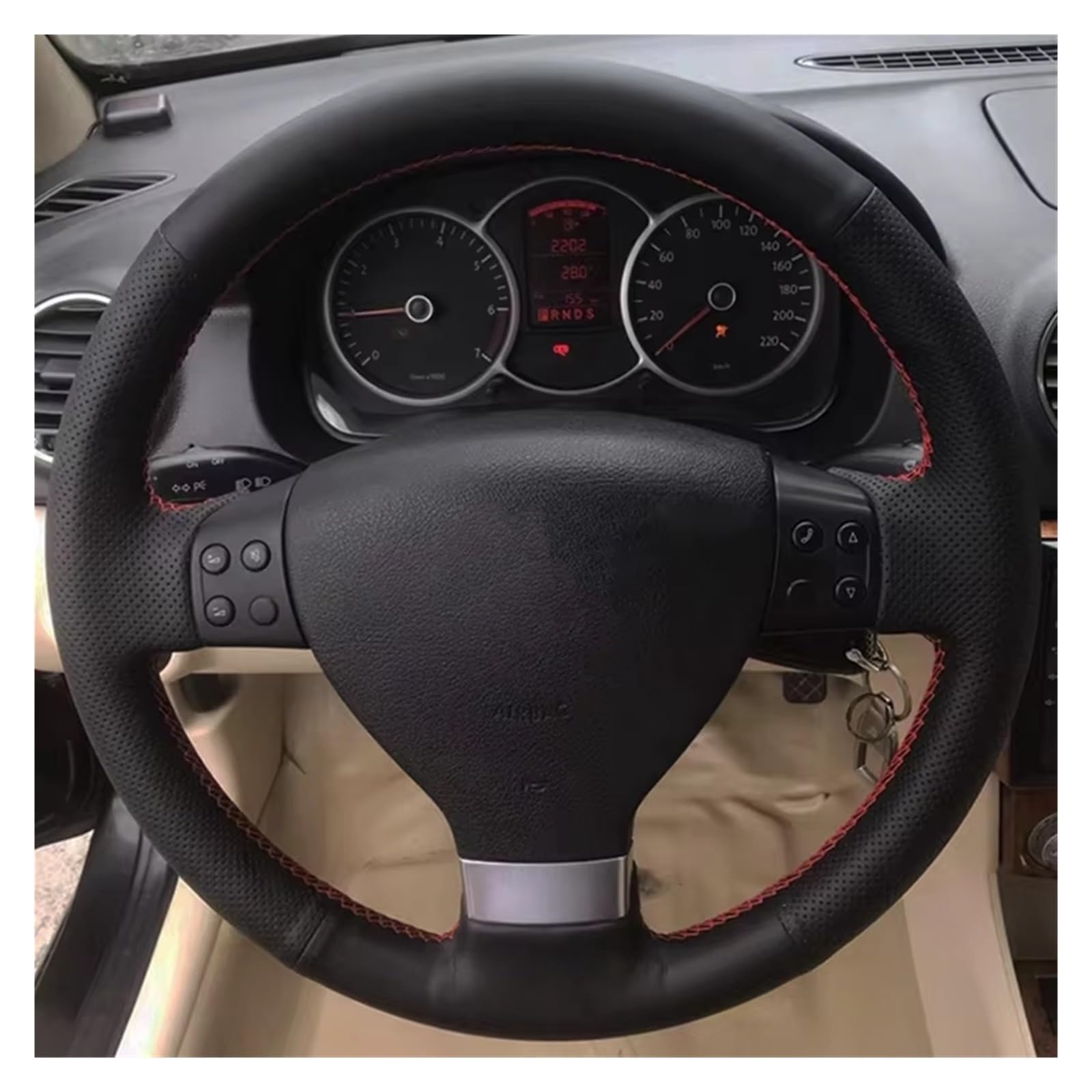 Lenkradabdeckung Für VW Für Golf 5 Mk5 Für Passat B6 Für Tiguan 2007 2008 2009 2010 2011 Auto Lenkrad Abdeckung Geflecht Künstliche Leder Auto Lenkradbezug(Light Blue Thread) von LEIFEIS