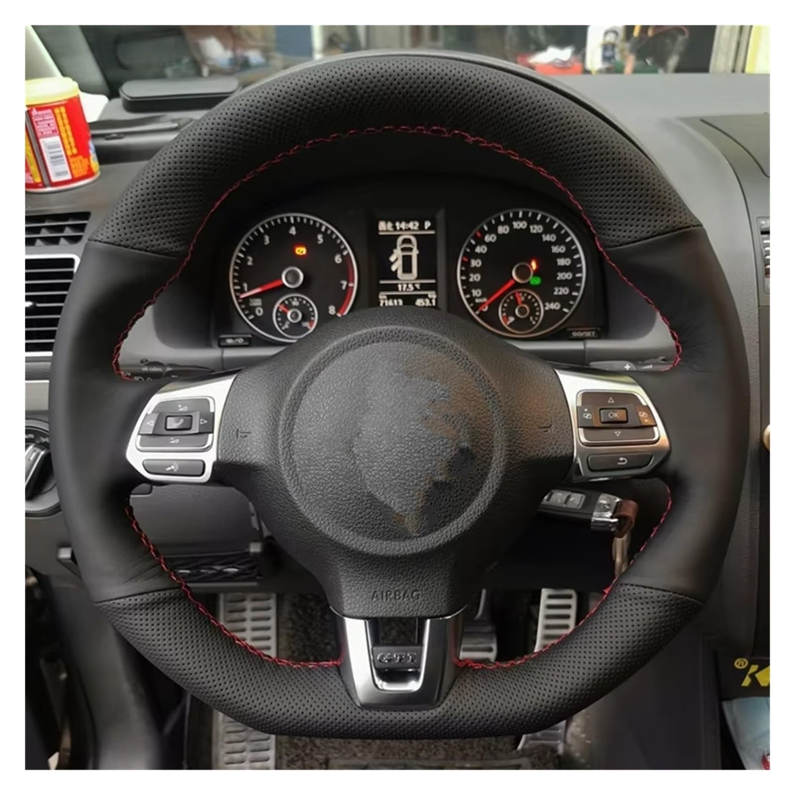 Lenkradabdeckung Für VW Für Golf 6 Für GTI MK6 Für Polo Für GTI Für Scirocco R Für Passat CC Für R-Linie 2010 Auto Lenkrad Abdeckung Geflecht Künstliche Leder Auto Lenkradbezug(Brown Thread) von LEIFEIS