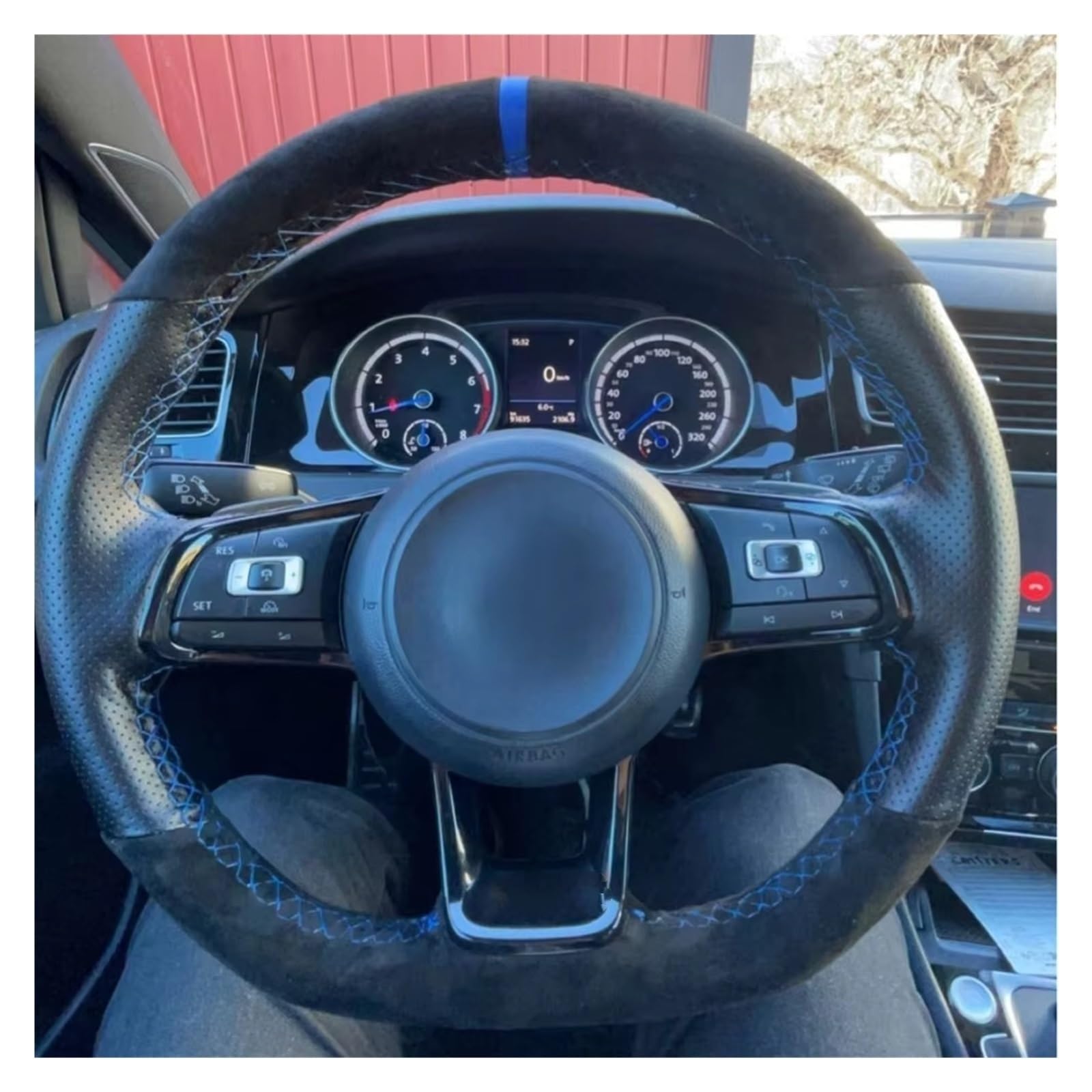 Lenkradabdeckung Für VW Für Golf 7 Für GTI Für Golf R MK7 Für Polo Für GTI Für Scirocco 2015 2016 Auto Lenkrad Abdeckung Hand Nähen Geflecht Wildleder Auto Lenkradbezug(Style g) von LEIFEIS