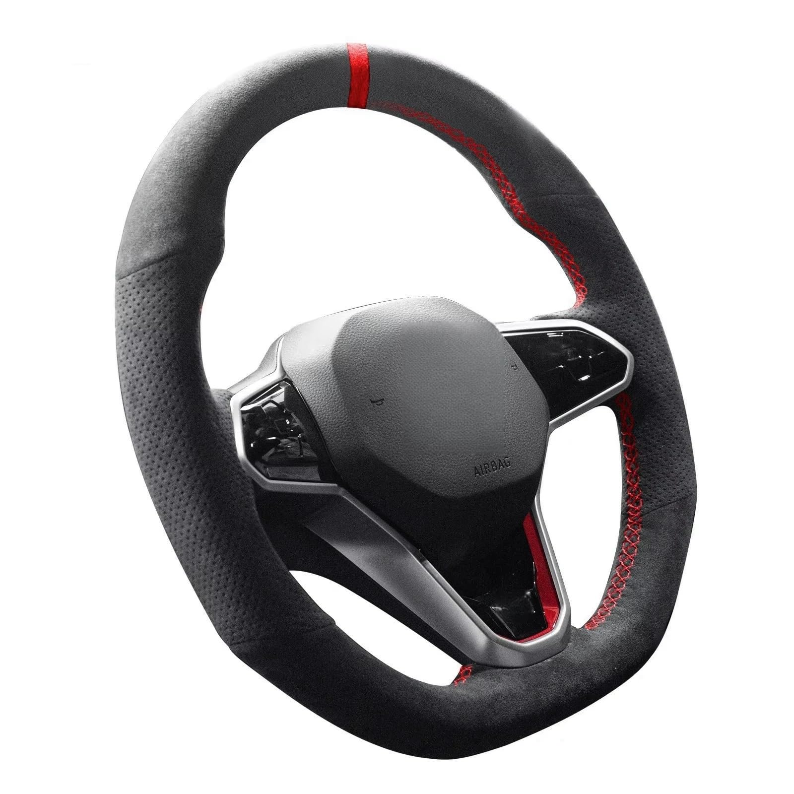 Lenkradabdeckung Für VW Für Golf 8 MK8 Für GTI Für Golf Für GTE 2020 2021 Auto Innen Hand Stich Wildleder Auto Lenkrad Geflecht Abdeckung Auto Lenkradbezug(Red Thread) von LEIFEIS