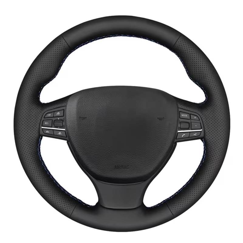 Lenkradabdeckung Sport F10 F11 Für Touring F07 F12 F13 F06 F01 F02 M5 DIY Schwarz Künstliche Leder Hand-genäht Auto Lenkrad Abdeckung Auto Lenkradbezug(Light Blue Thread) von LEIFEIS