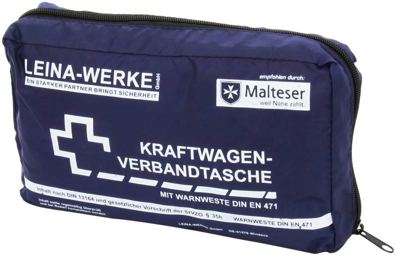 Leina-Werke 11017 KFZ-Verbandtasche Compact mit Warnweste ohne Klett, Blau/Weiß von LEINA-WERKE