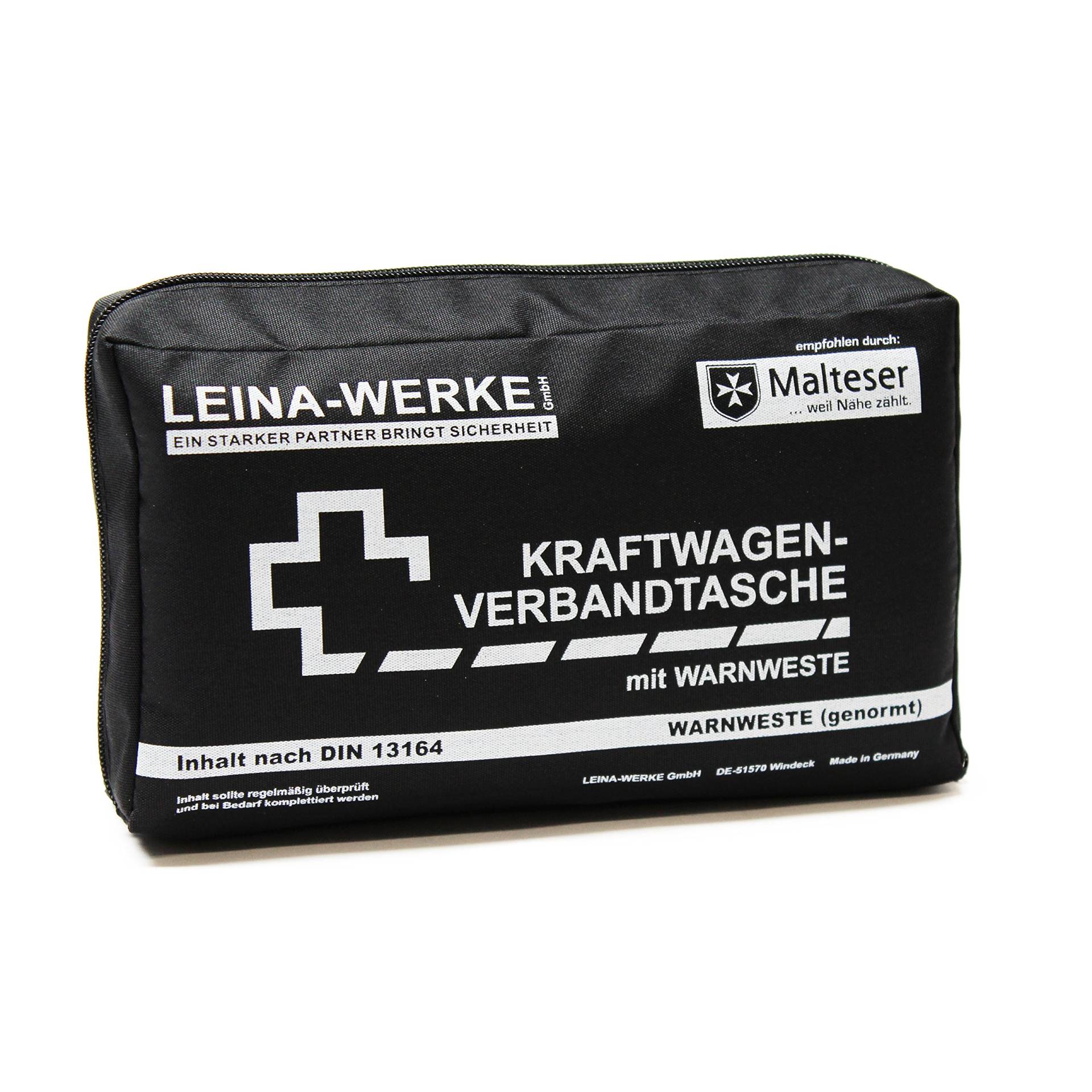 Leina-Werke 11022 KFZ-Verbandtasche Compact mit Warnweste und Klett, Schwarz/Weiß von LEINA-WERKE