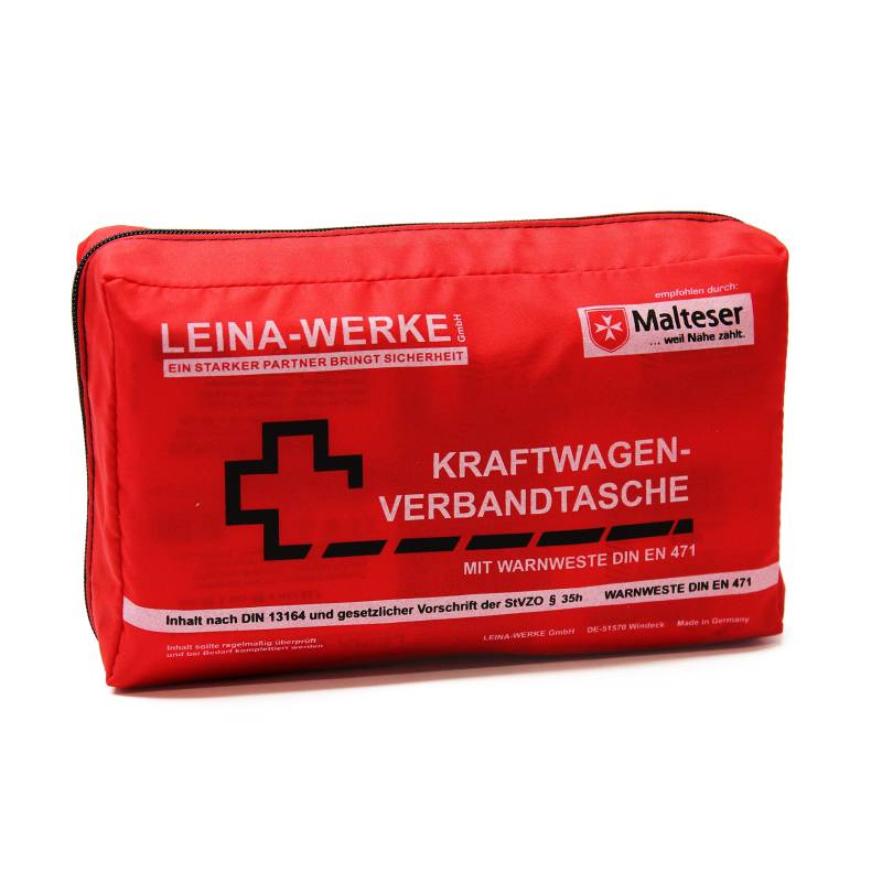 Leina-Werke 11028 KFZ-Verbandtasche Compact mit Warnweste und Klett, Rot/Schwarz/Weiß von LEINA-WERKE