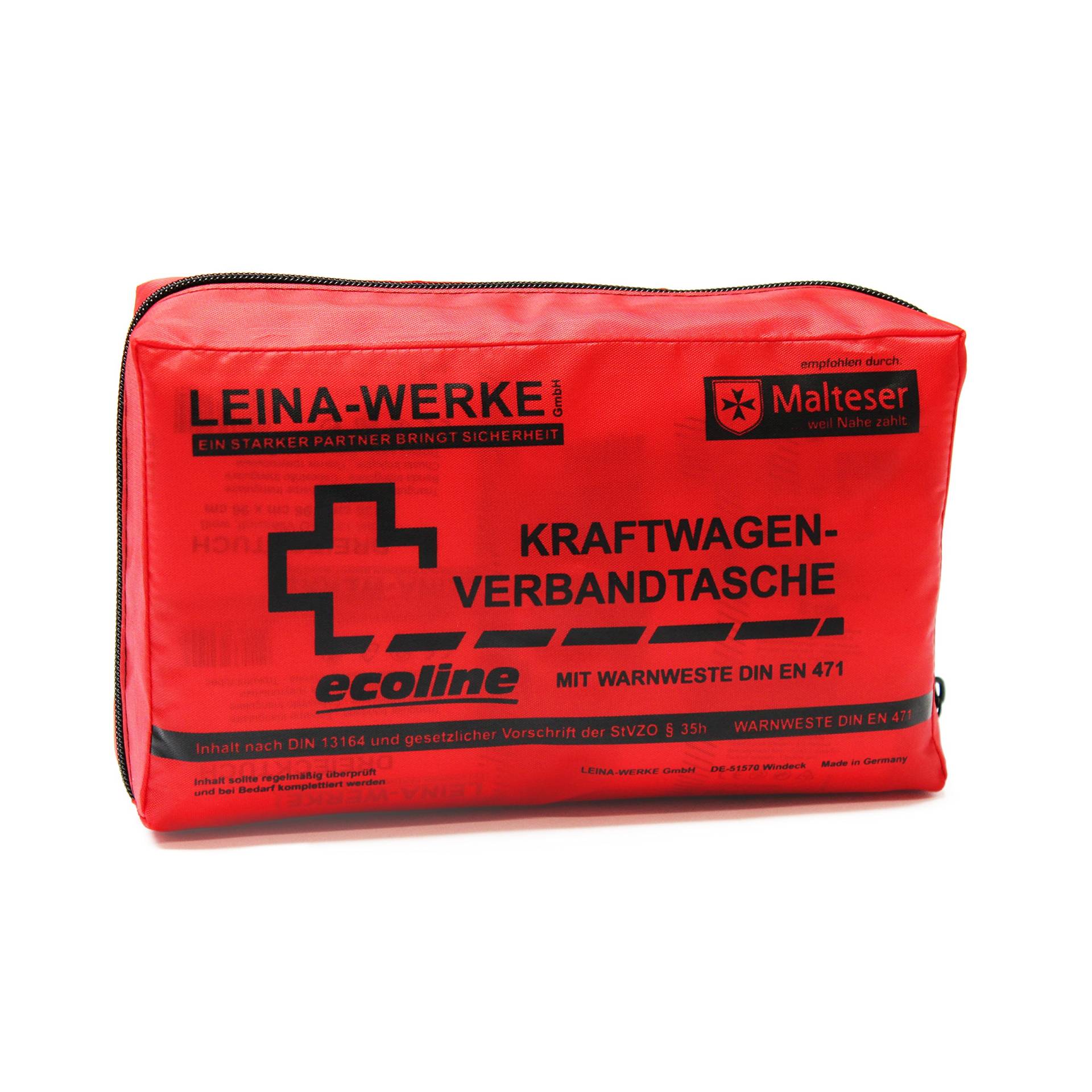 Leina-Werke 11048 KFZ-Verbandtasche Compact mit Warnweste Ecoline ohne Klett, Rot/Schwarz von Leina-Werke