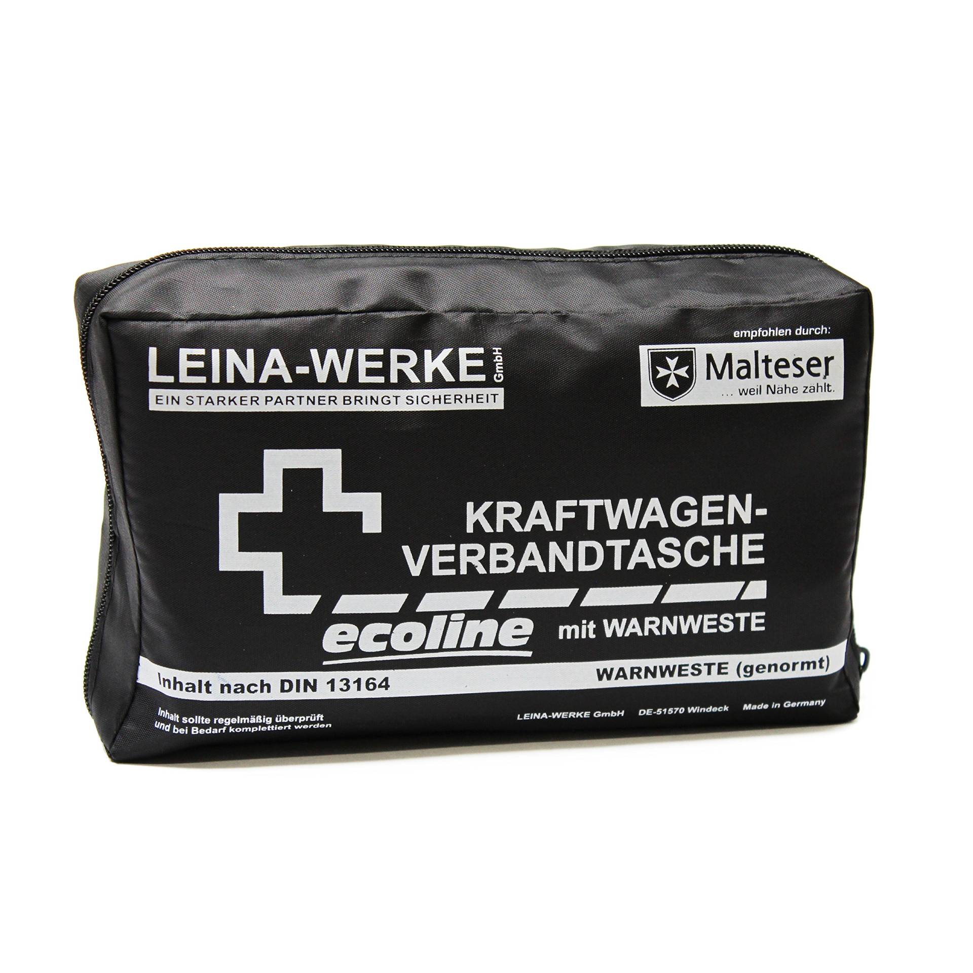 Leina-Werke 11054 KFZ-Verbandtasche Compact Ecoline mit Warnweste und Klett, Schwarz/Weiß von LEINA-WERKE