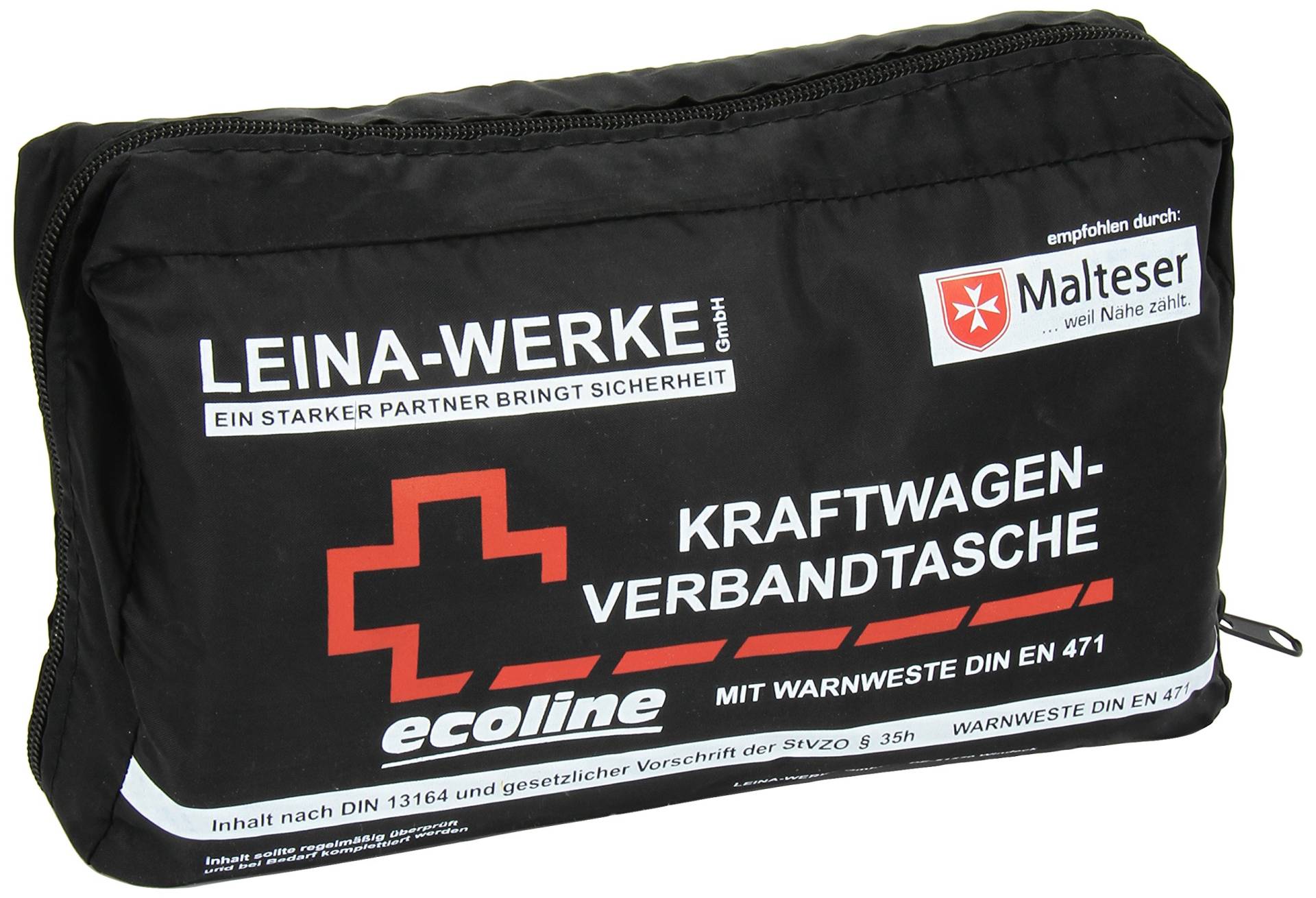 Leina-Werke 11058 KFZ-Verbandtasche Compact mit Warnweste Ecoline ohne Klett, Schwarz/Weiß/Rot Leina-Werke 11058 KFZ-Verbandtasche Compact mit Warnweste Ecoline ohne Klett, Schwarz/Weiß/Rot von LEINA-WERKE
