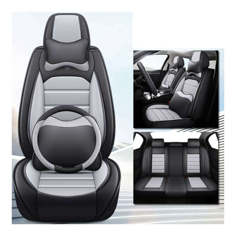 LEJOLI Autositzbezüge, passend für Peugeot 307 2001 2002 2003 2004 2005 2006 2007, Auto-Innenraumschutz, PU-Leder, grau von LEJOLI
