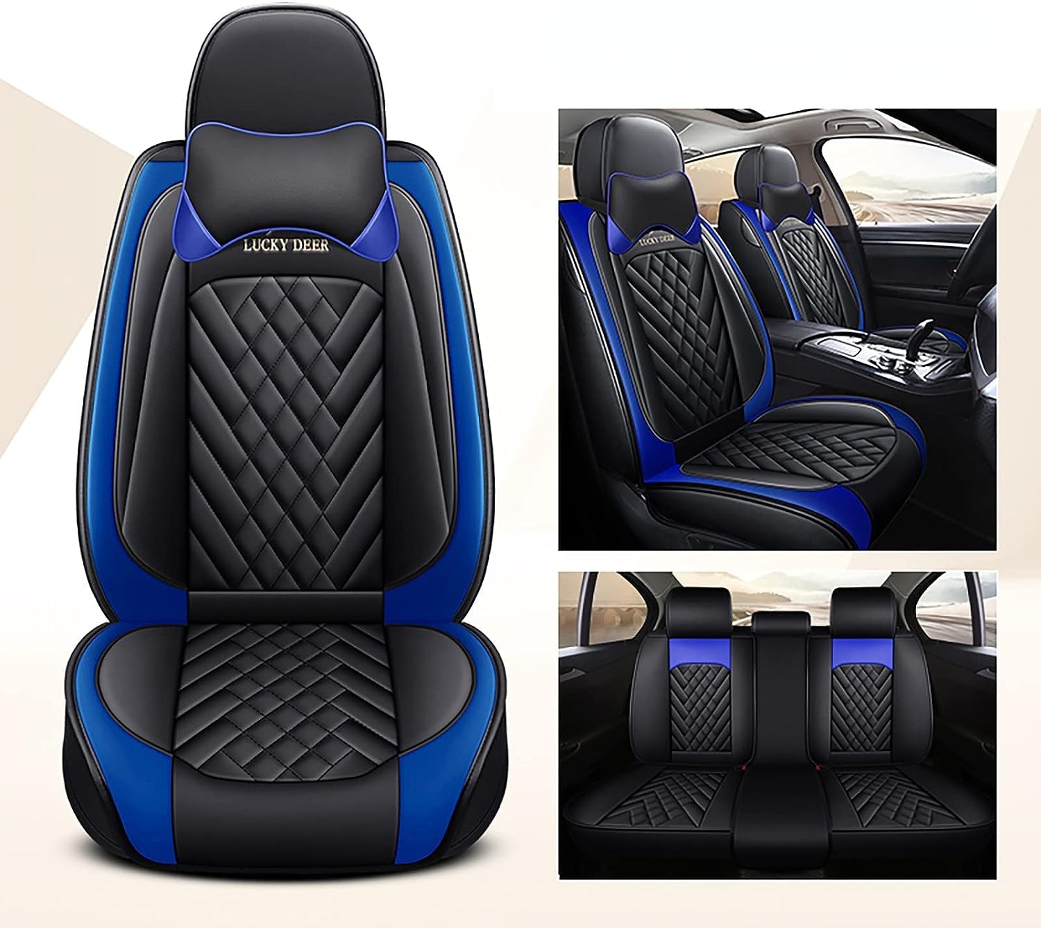 LEJOLI Autositzbezüge, universal, komplettes Set, Zubehör für Opel Crossland/Grandland X/Insignia/Insignia Country Tourer/Insignia Sitzbezüge, schwarz blau Luxus von LEJOLI