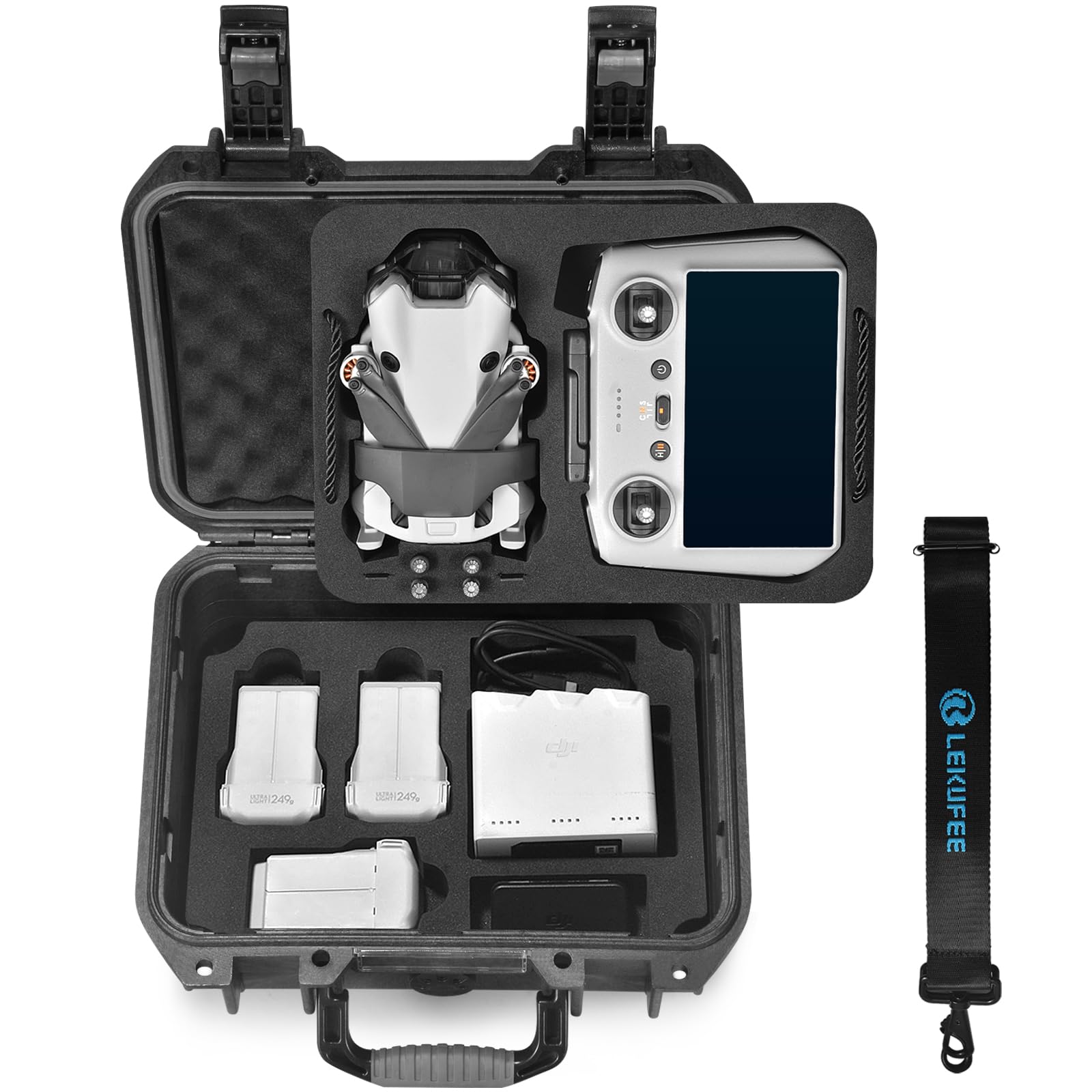 Lekufee Reise-Wasserdichter koffer für DJI Mini 4 Pro Drohne/DJI Mini 3 Pro/Mini 3 Drohne/Fly More Combo/DJI RC 2/RC-N2 Fernbedienung und DJI Mini 4 Zubehör (Nur Tragetasche) von LEKUFEE