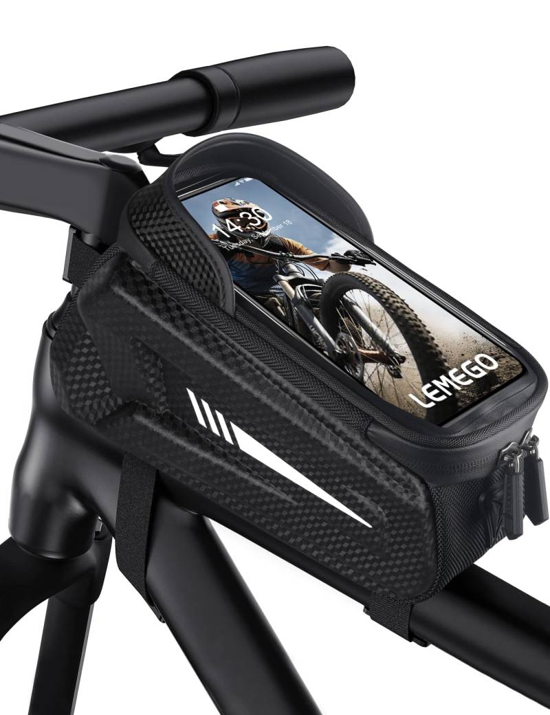 LEMEGO Fahrradtasche Rahmen, Rahmentasche Fahrrad Wasserdicht Handytasche für Smartphone bis zu 6,5 Zoll, Oberrohrtasche für Montainbikes, Rennrad von LEMEGO