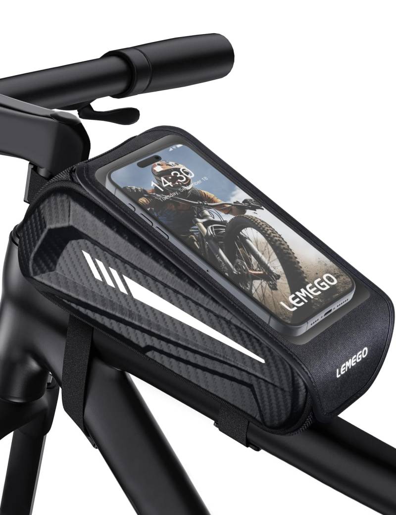 LEMEGO Fahrradtasche Rahmen, Rahmentasche Fahrrad Wasserdicht Handytasche für Smartphone bis zu 6,7 Zoll 1L Oberrohrtasche für Montainbikes, Rennrad von LEMEGO