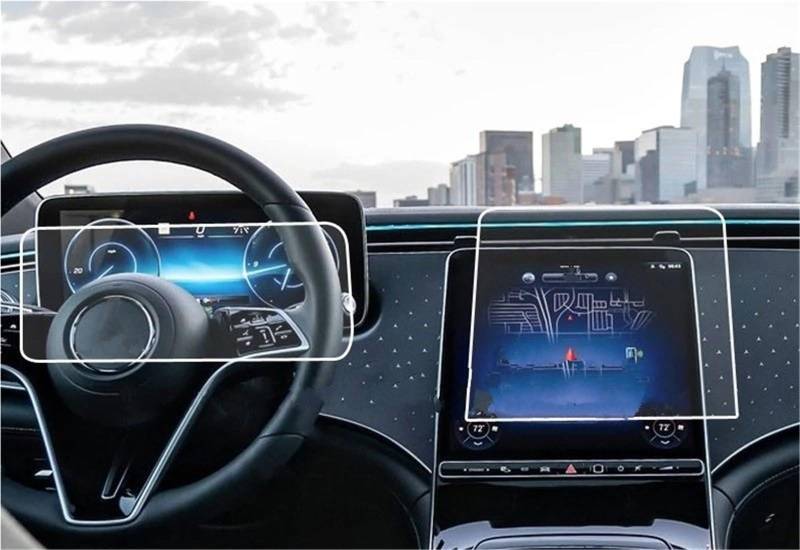 Navigation Schutzfolie Displayschutz Aus Gehärtetem Glas Für Benz Für EQS Für SUV X296 2024, Auto-GPS-Navigation Und Instrumenten-LCD, Kratzfest, Innenausstattung Displayschutzfolie von LENTLY