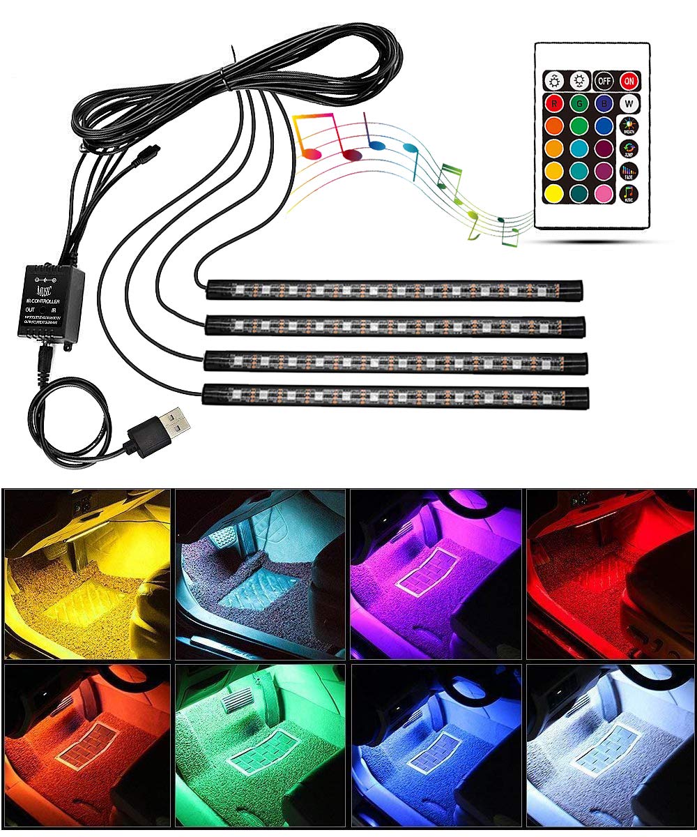 LETRADE Innenraum Auto LED-Lichtstreifen Musik Sound-aktiviert und Fernbedienung 4 in1 Wasserdicht Lichtleiste RGB Auto Atmosphäre Lichter von LETRADE