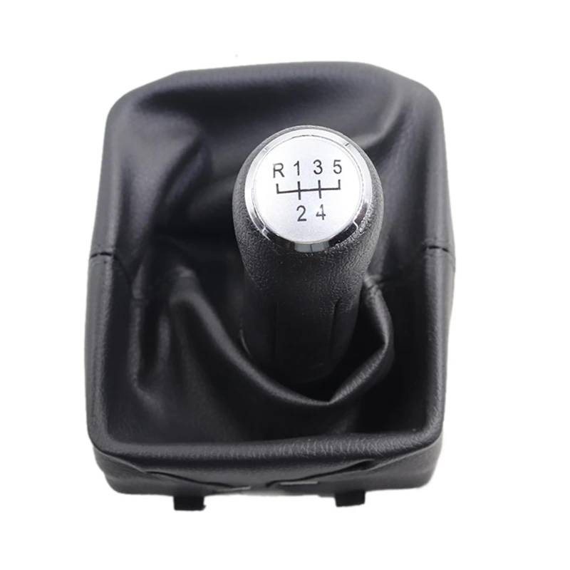 LEZFXDOX Schaltknaufabdeckung Für VW Für Polo 9N 9N2 2002-2009/5 Geschwindigkeit Leder Shifter Stick Schaltknauf Mit Staubdicht Abdeckung Schaltknauf Auto Schaltknauf Abdeckung(Set Silver) von LEZFXDOX