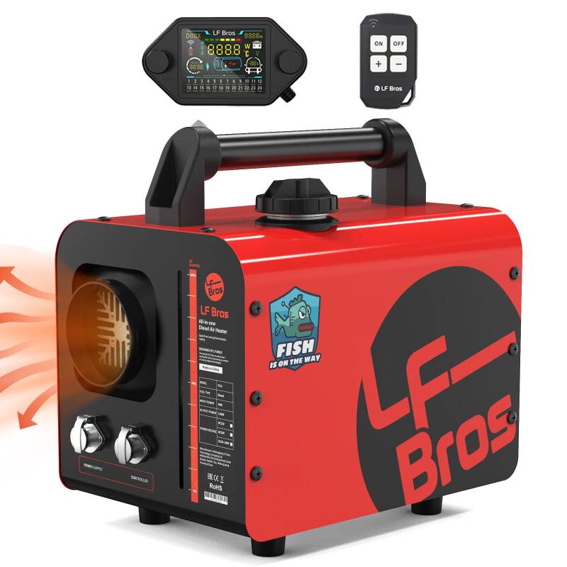 LF Bros 5KW Diesel Heizung, 12V/220V Plateau Version Tragbare Standheizung Alles in Einem, Parkplatz Luftheizung mit Timer LCD Schalter für Eisfischen, Zelt, Garage (Rot) von LF Bros