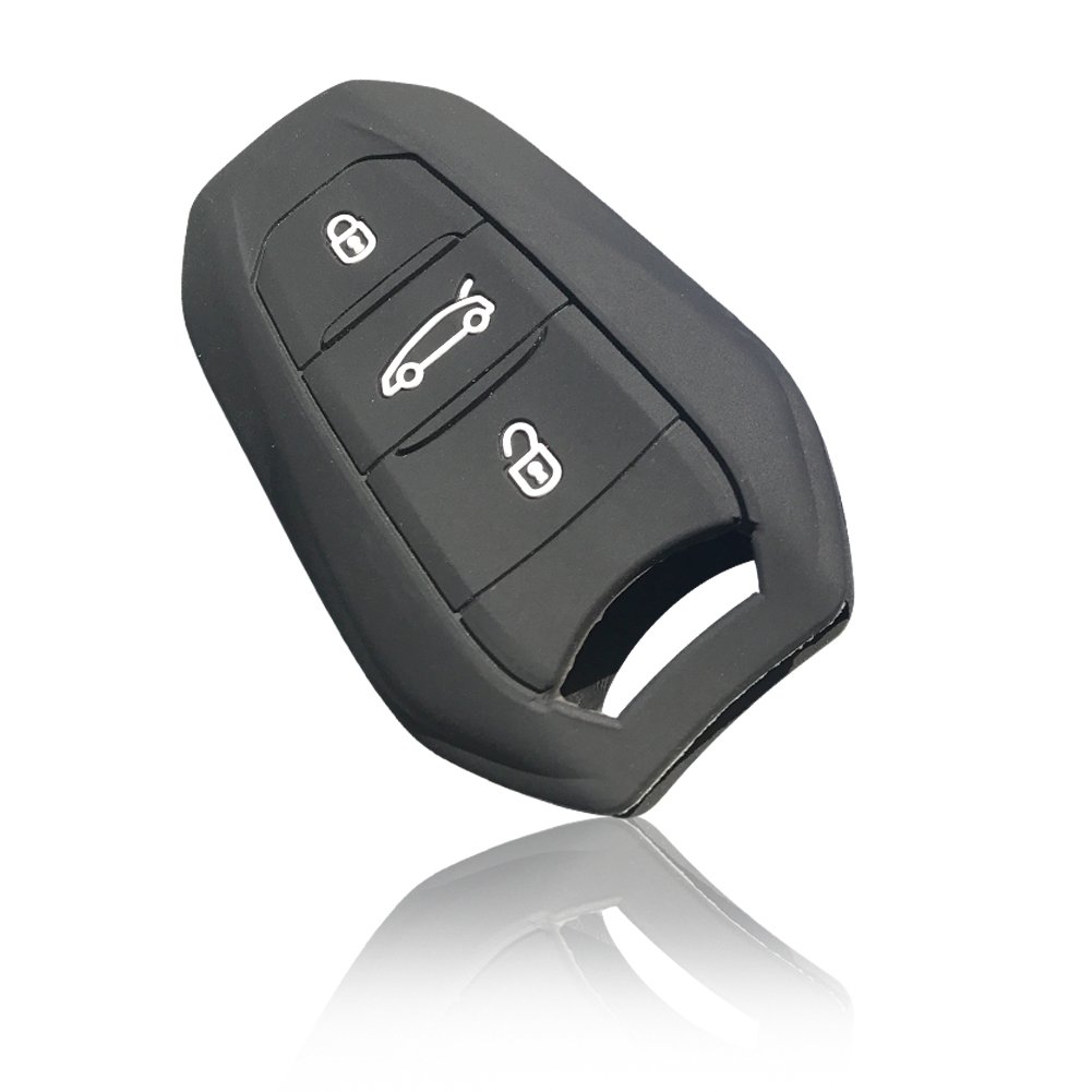 LFOTPP 3008 5008 GT SUV Schlüssel Hülle, 3 Tasten Silikon Autoschlüssel, Schlüsselhülle Schutzhülle Zubehör (Schwarz) von LFOTPP