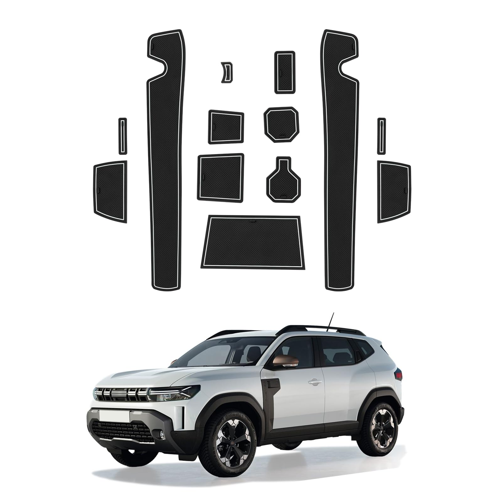 LFOTPP Anti-rutsch Gummimatten Set Kompatibel mit Dacia Duster 3 III 2024 2025, Mittelkonsole Getränkehalter Anti-Staub rutschfest Matten Duster III P1310 Zubehör (Weiß) von LFOTPP