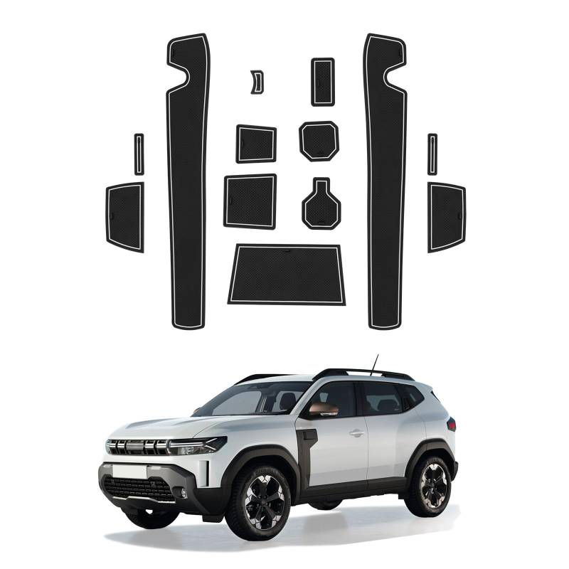 LFOTPP Anti-rutsch Gummimatten Set Kompatibel mit Dacia Duster 3 III 2024 2025, Mittelkonsole Getränkehalter Anti-Staub rutschfest Matten Duster III P1310 Zubehör (Weiß) von LFOTPP
