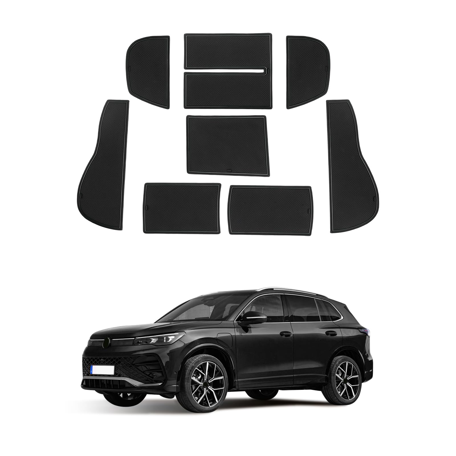 LFOTPP Anti-rutsch Gummimatten Set Kompatibel mit V W Tiguan 3 MK3 III 2024 2025, Mittelkonsole Getränkehalter Anti-Staub rutschfest Matten Tiguαn 3 2024 2025 Zubehör (Schwarz) von LFOTPP