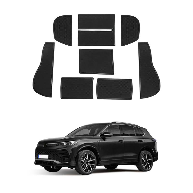 LFOTPP Anti-rutsch Gummimatten Set Kompatibel mit V W Tiguan 3 MK3 III 2024 2025, Mittelkonsole Getränkehalter Anti-Staub rutschfest Matten Tiguαn 3 2024 2025 Zubehör (Schwarz) von LFOTPP