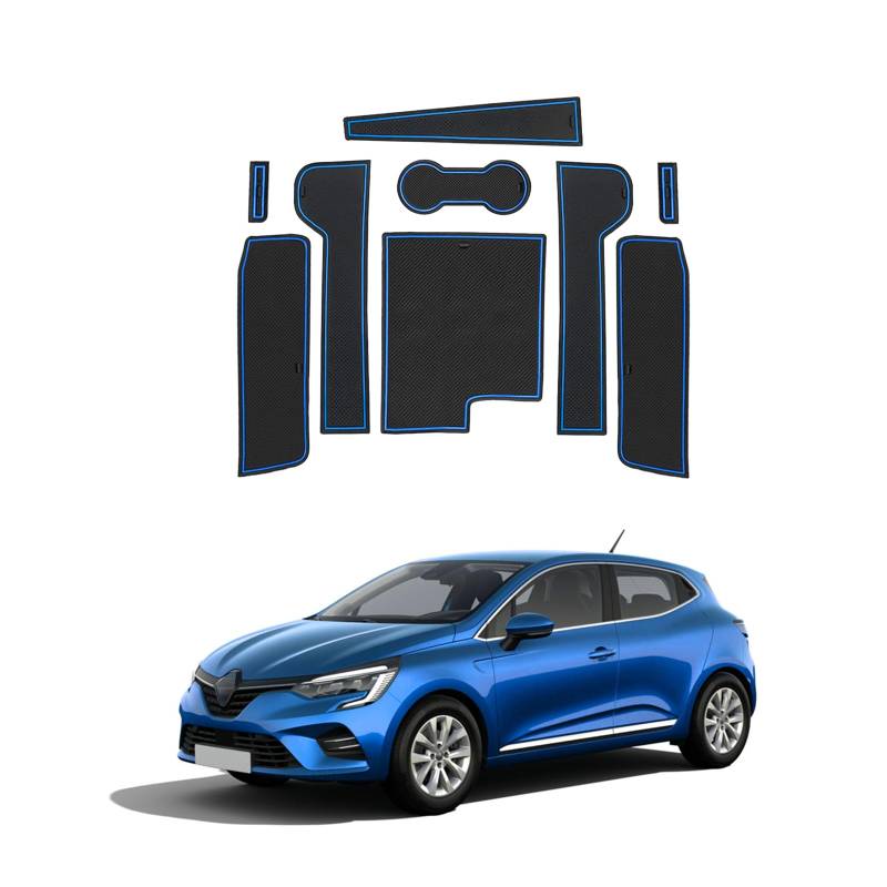 LFOTPP Antirutschmatten Kompatibel mit Renaul-t Clio 5 (Schaltgetriebe) 2022, Auto Mittelkonsole Gummimatten, Getränkehalter Matte, Aufbewahrungsbox rutschfeste Matte, Türnaht Matten (Blau) von LFOTPP