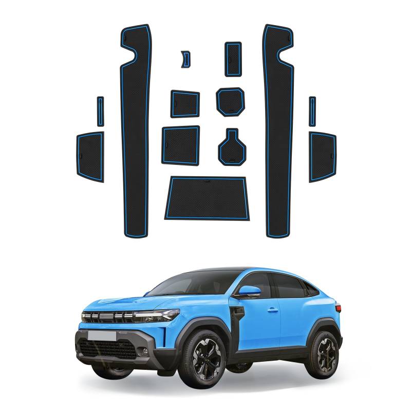 LFOTPP Antirutschmatten für Dacia Duster 3 III 2024 2025, Auto Mittelkonsole Aufbewahrungsbox Gummimatten, Getränkehalter Matte, Duster P1310 Türnaht rutschfeste Matte (Blau) von LFOTPP